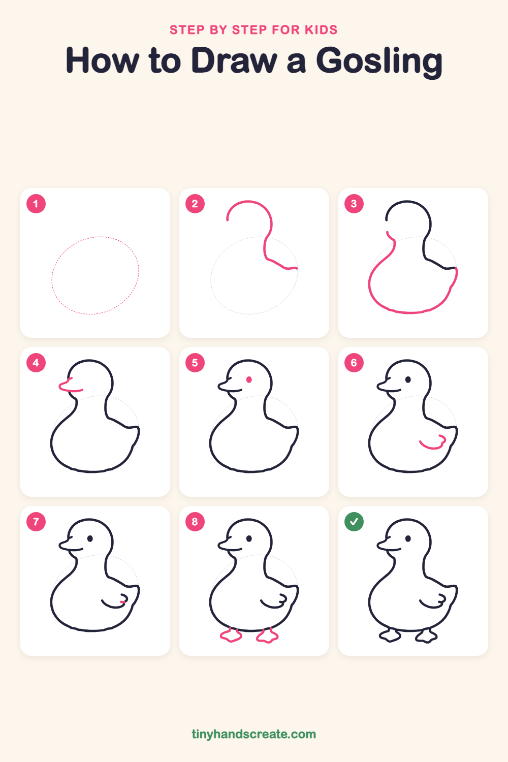 How to draw a gosling step by step for kids