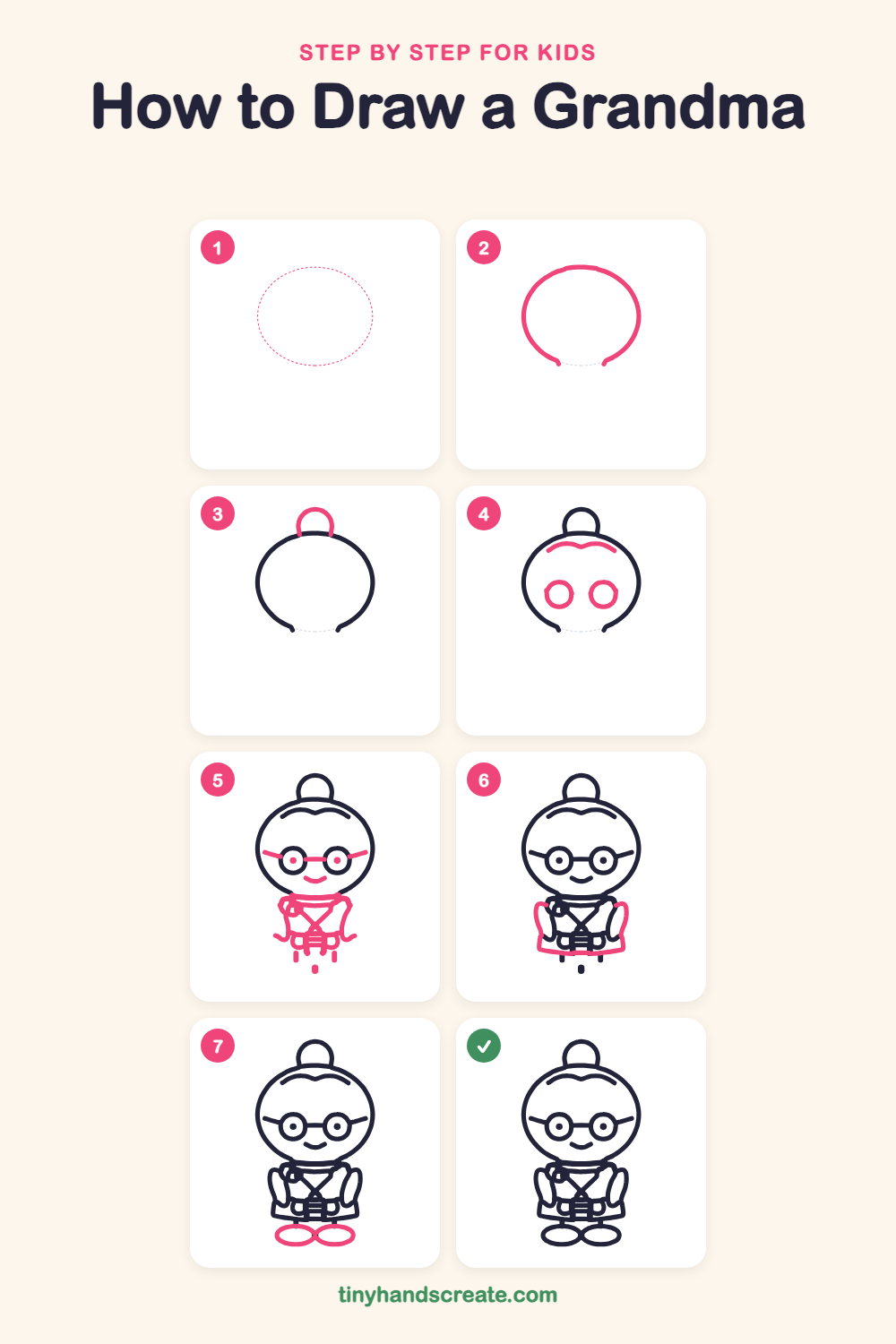 How to draw a grandma step by step for kids