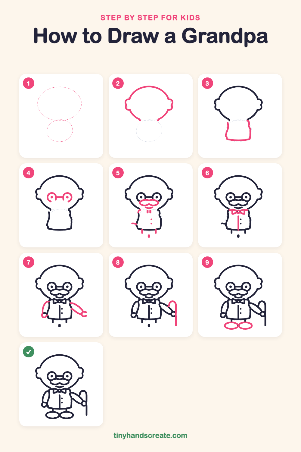 How to draw a grandpa step by step for kids