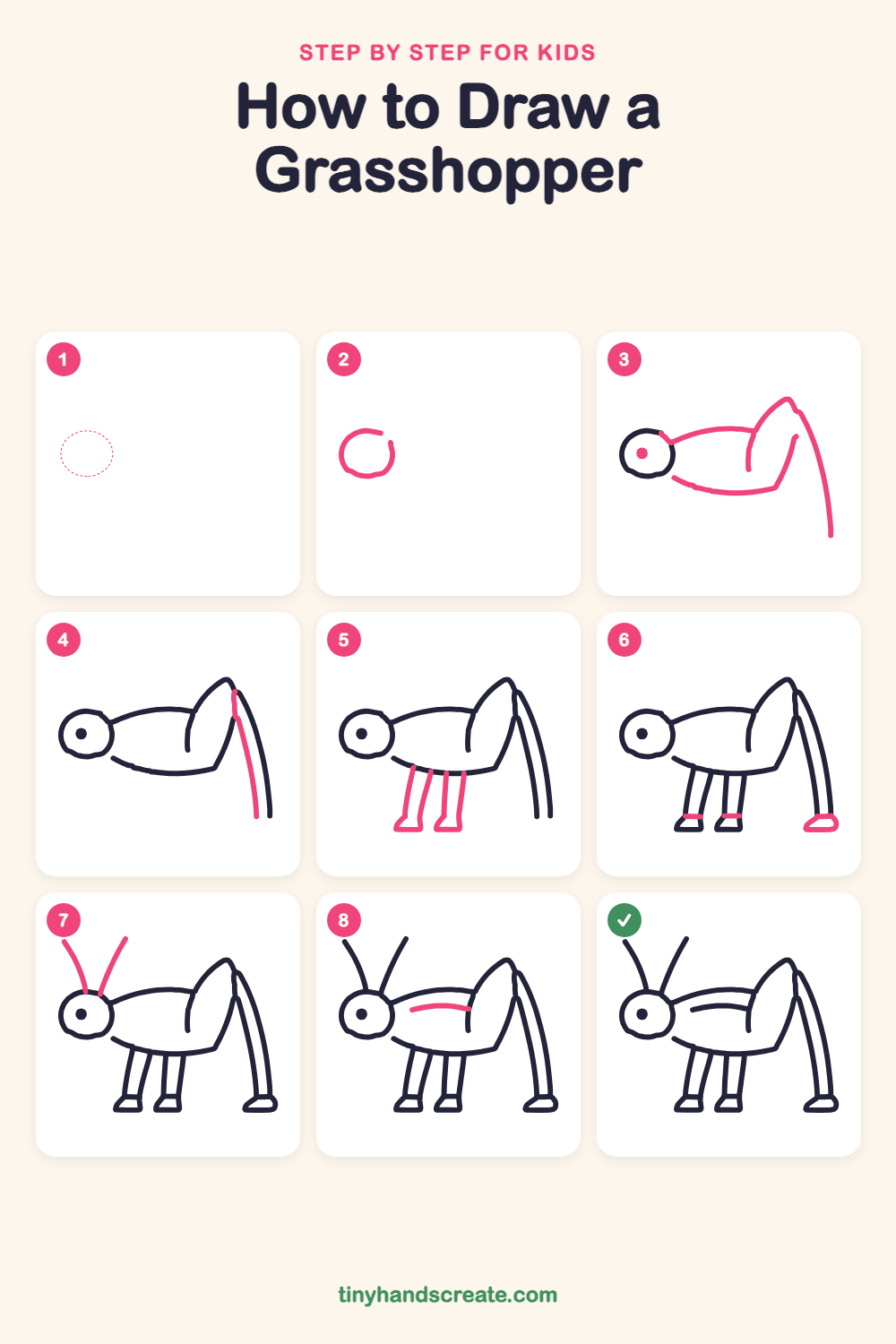 How to draw a grasshopper step by step for kids