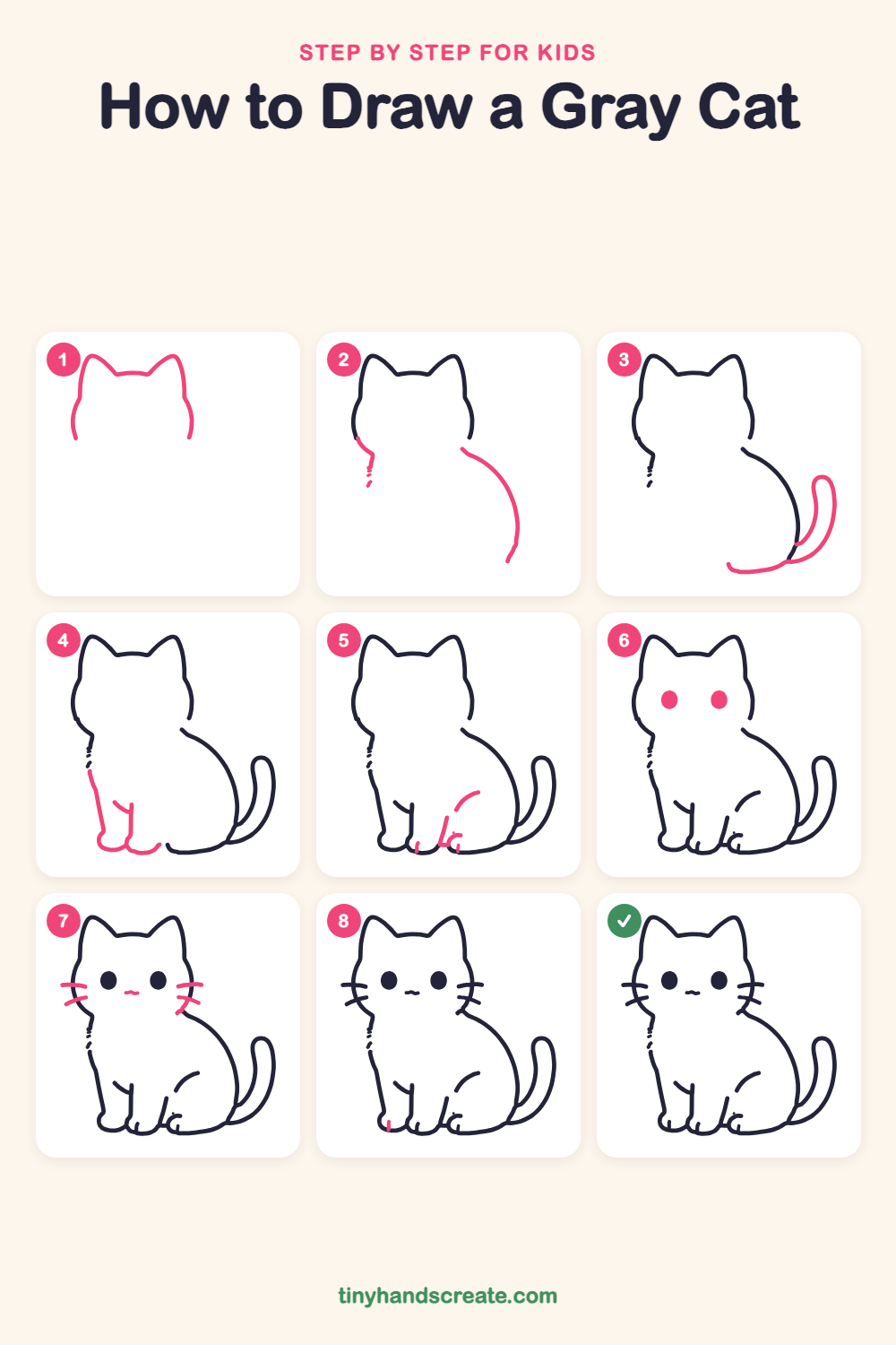 How to draw a gray cat step by step for kids