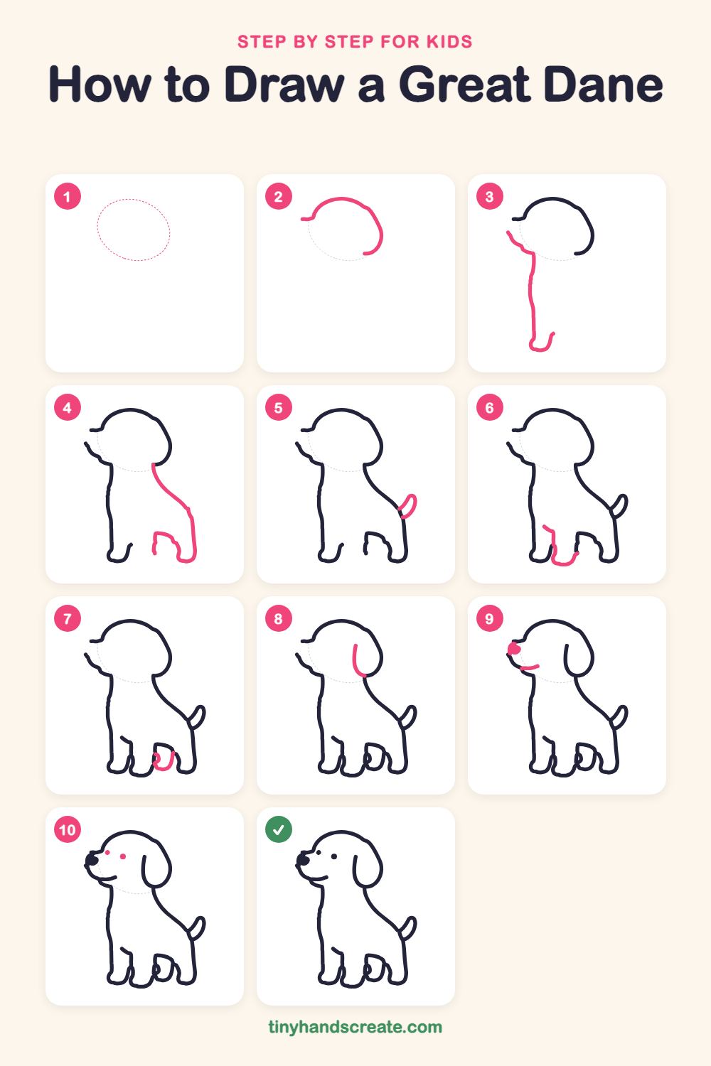 How to draw a Great Dane step by step for kids
