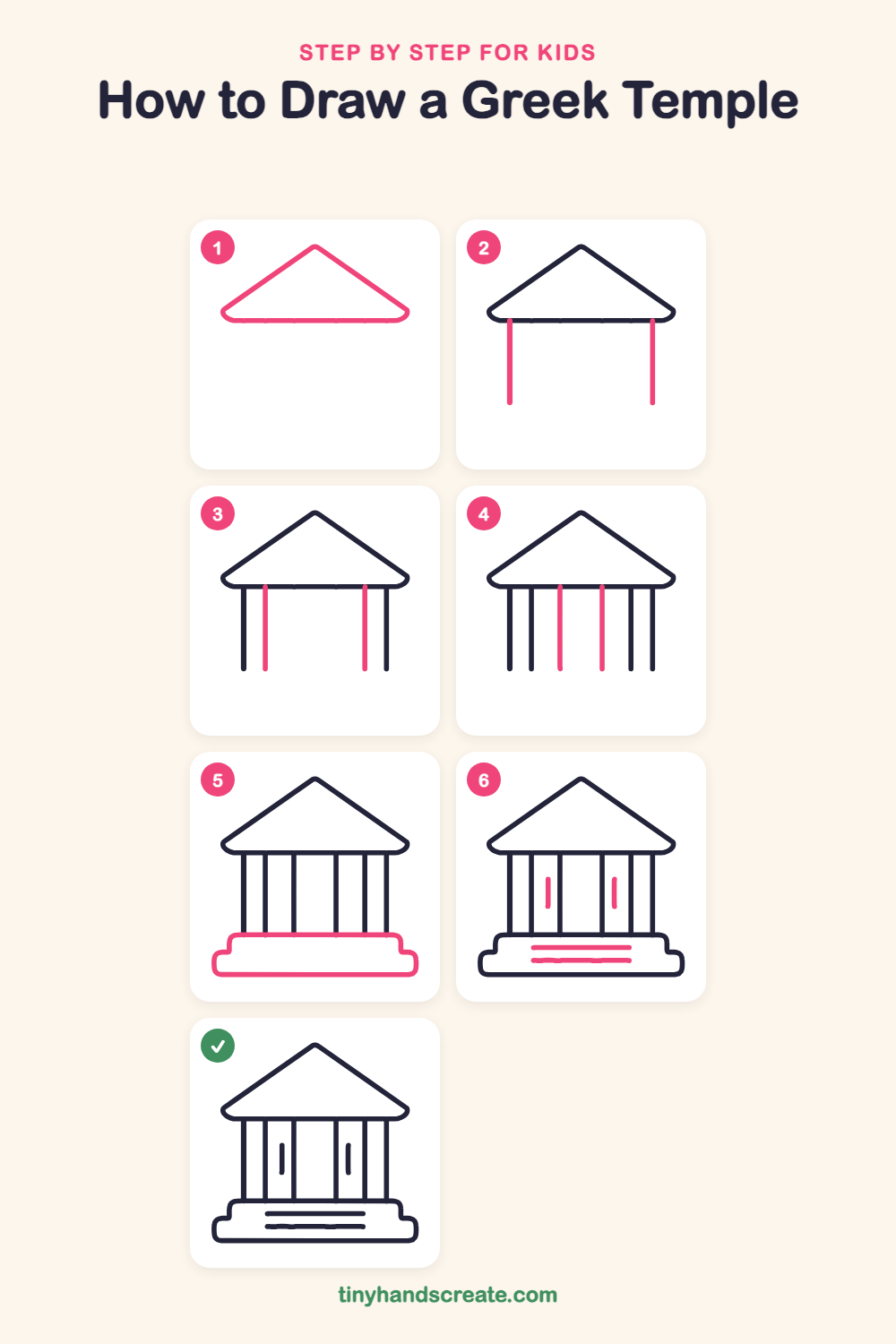 How to draw a Greek temple step by step for kids
