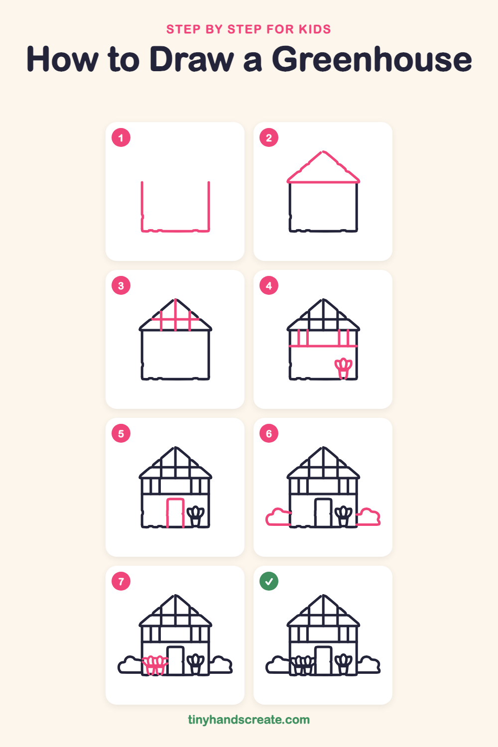 How to draw a greenhouse step by step for kids