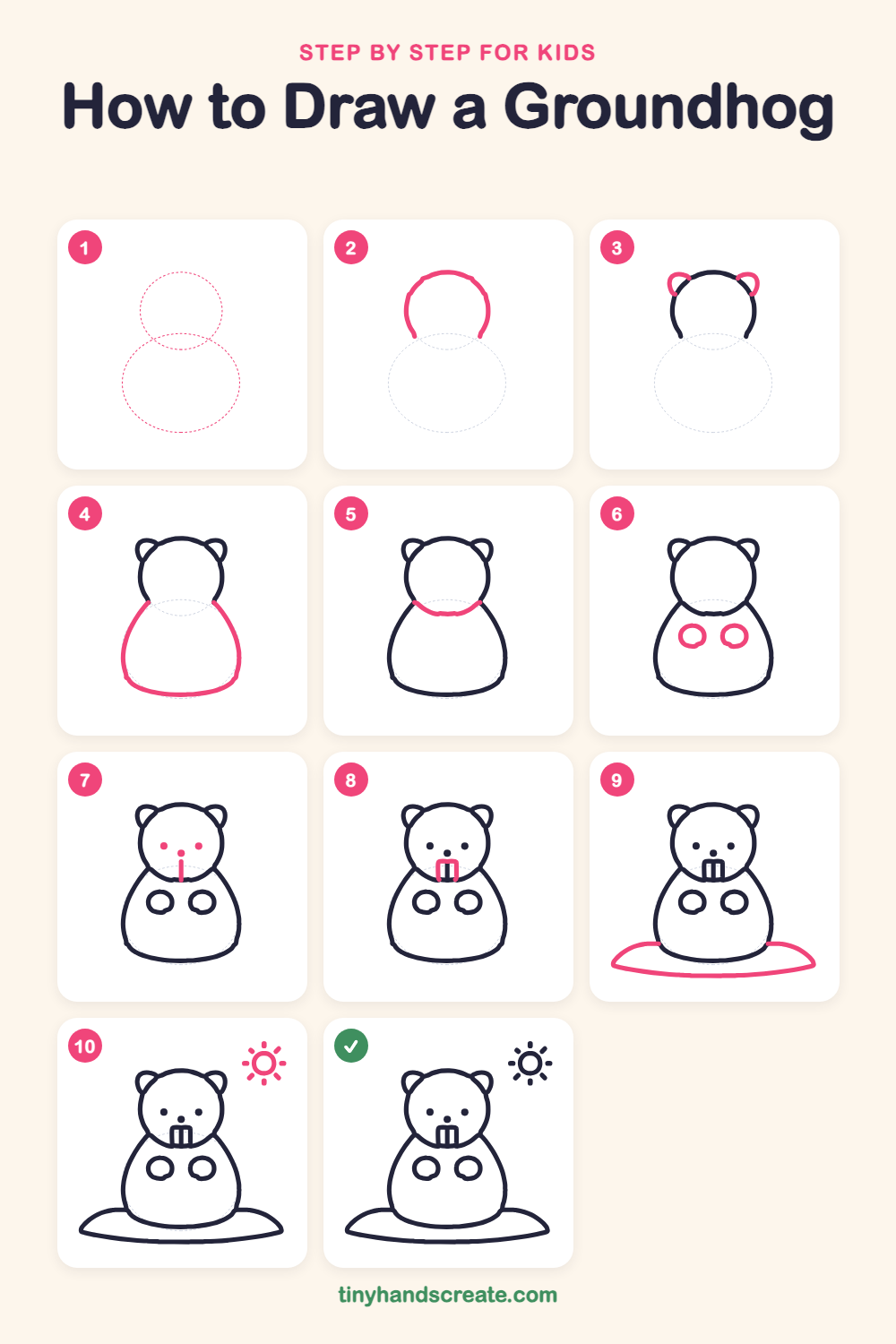 How to draw a groundhog step by step for kids