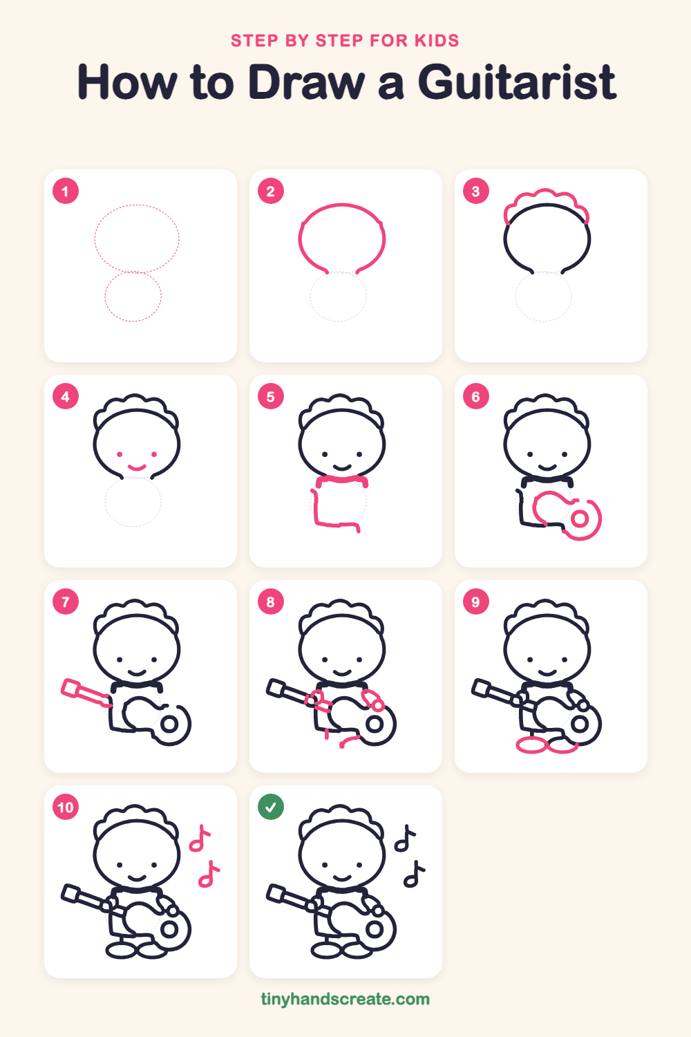 How to draw a guitarist step by step for kids