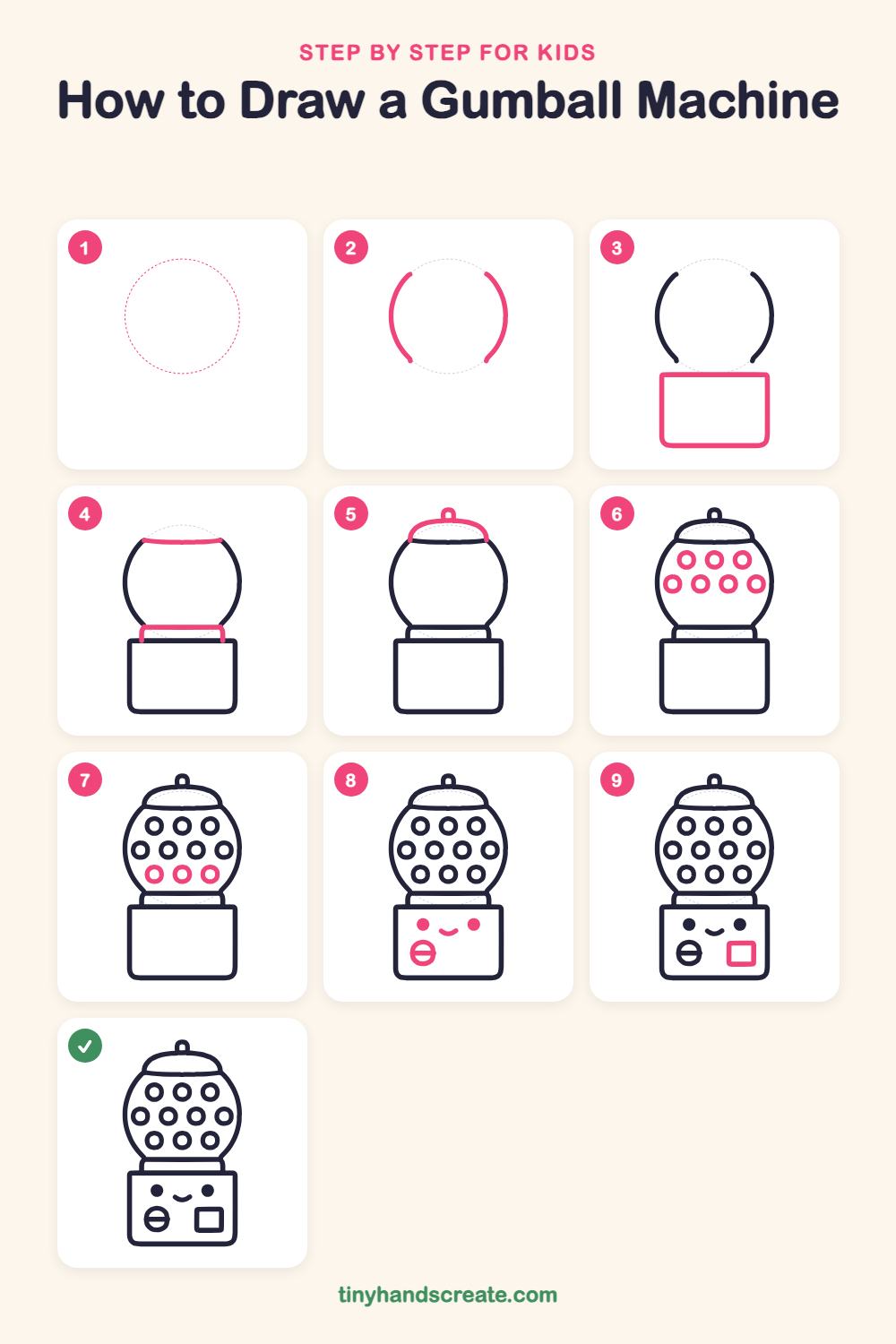 How to draw a gumball machine step by step for kids