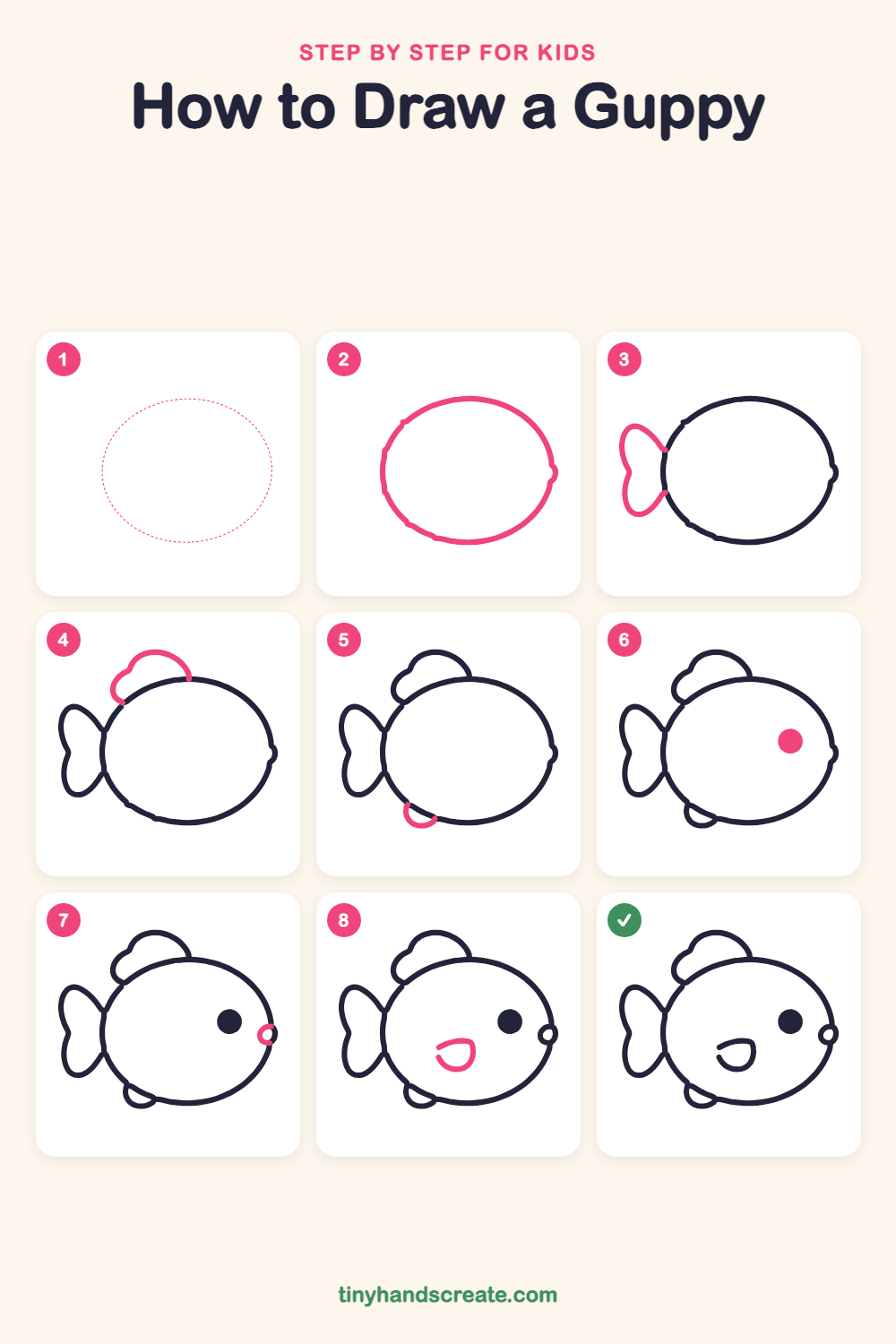 How to draw a guppy step by step for kids