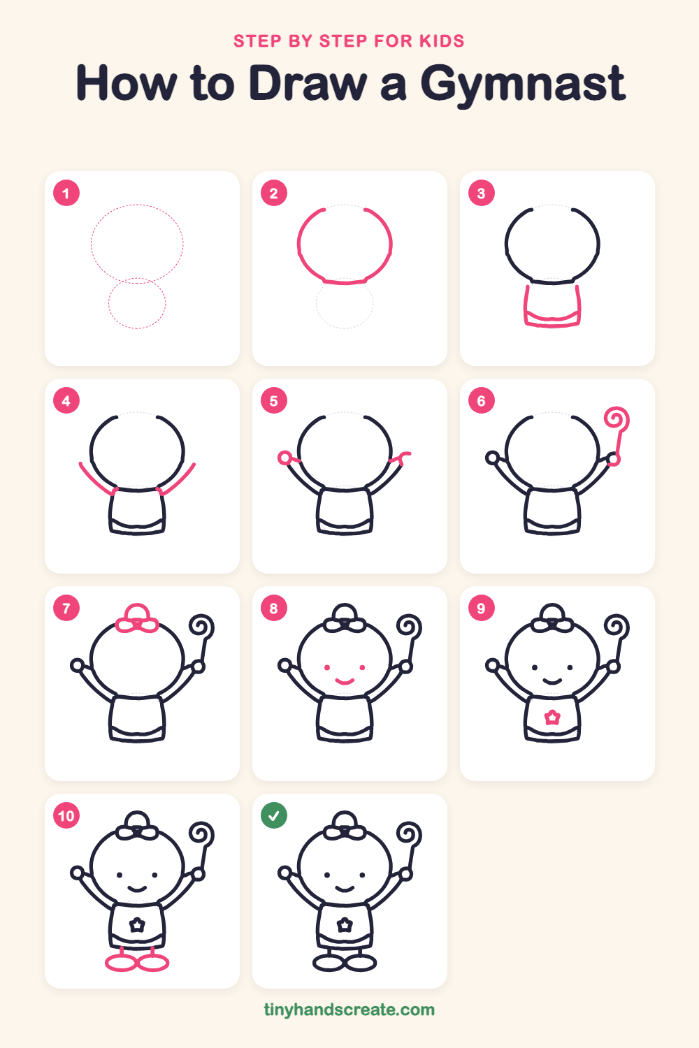 How to draw a gymnast step by step for kids