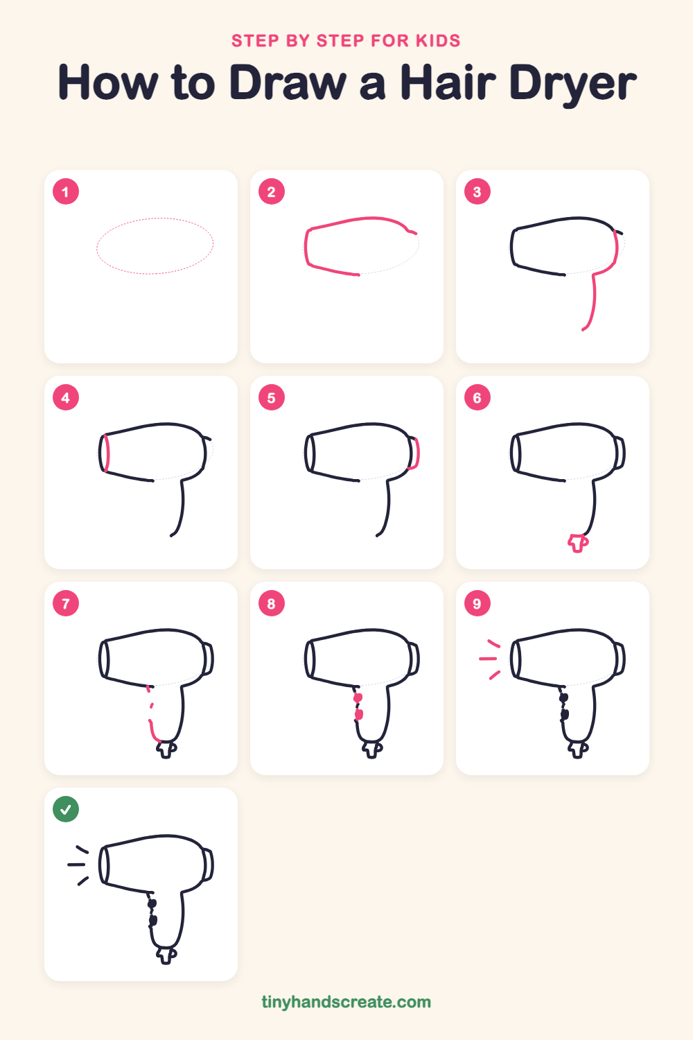How to draw a hair dryer step by step for kids