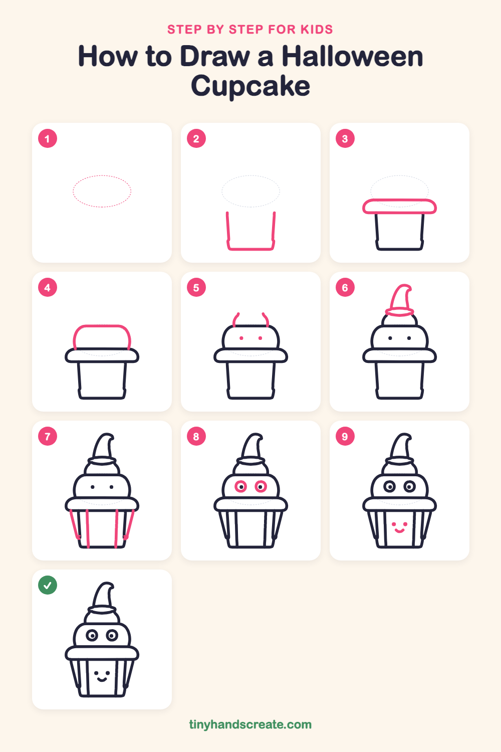 How to draw a Halloween cupcake step by step for kids