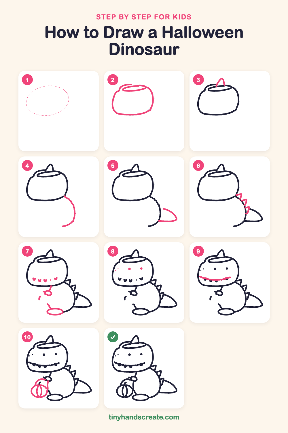 How to draw a Halloween dinosaur step by step for kids
