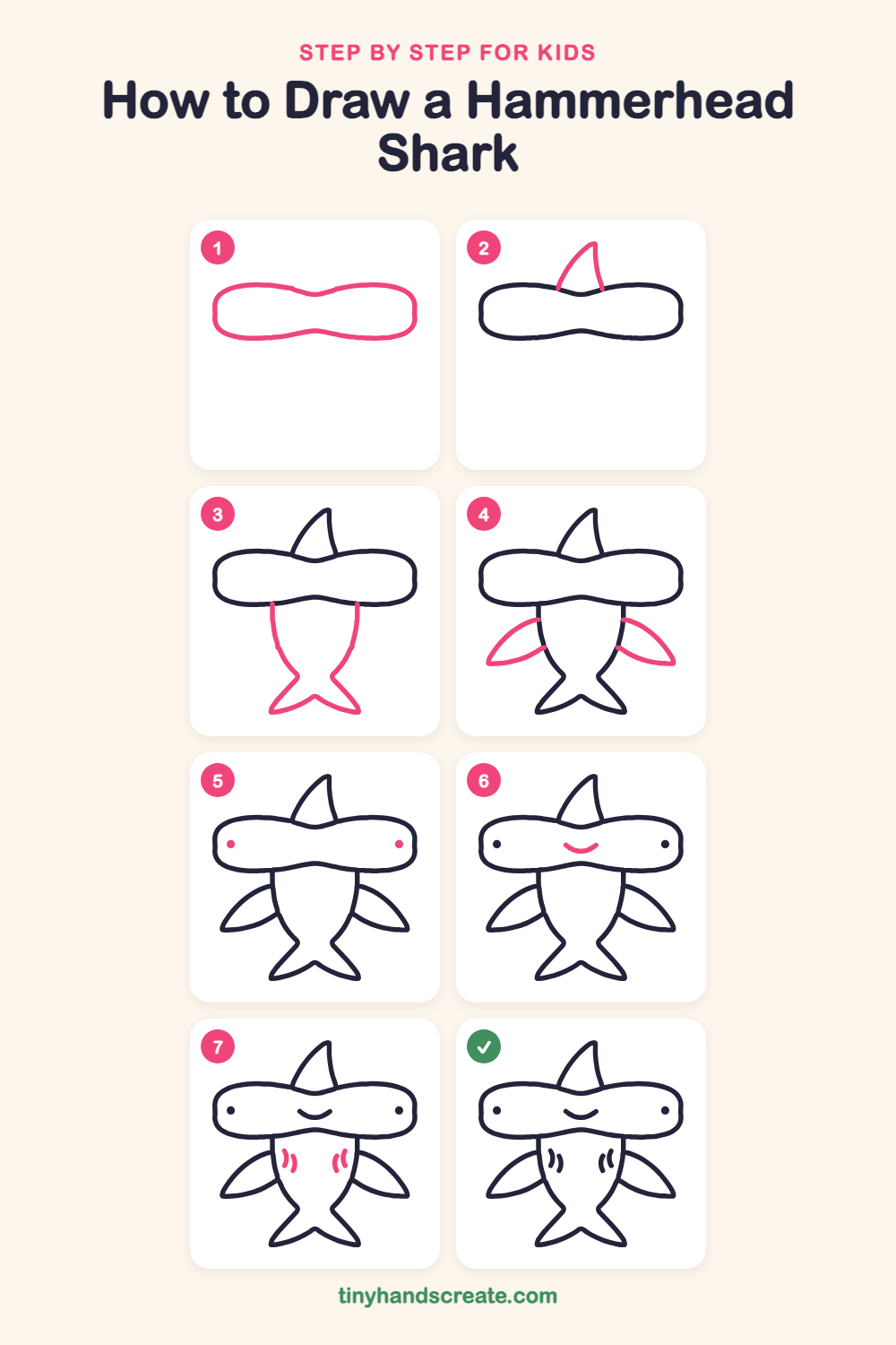 How to draw a hammerhead shark step by step for kids