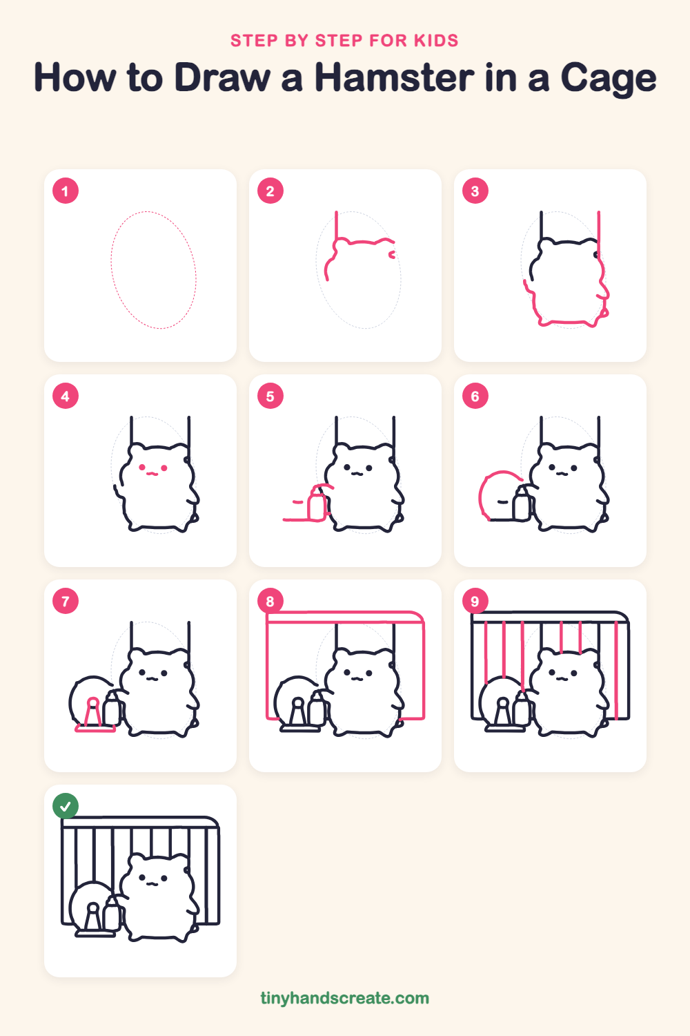 How to draw a hamster in a cage step by step for kids