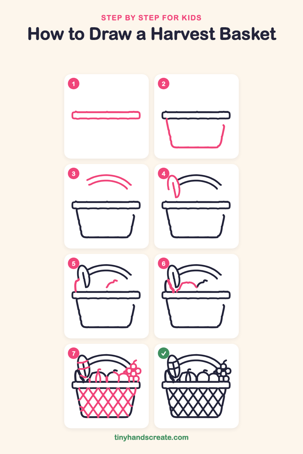 How to draw a harvest basket step by step for kids