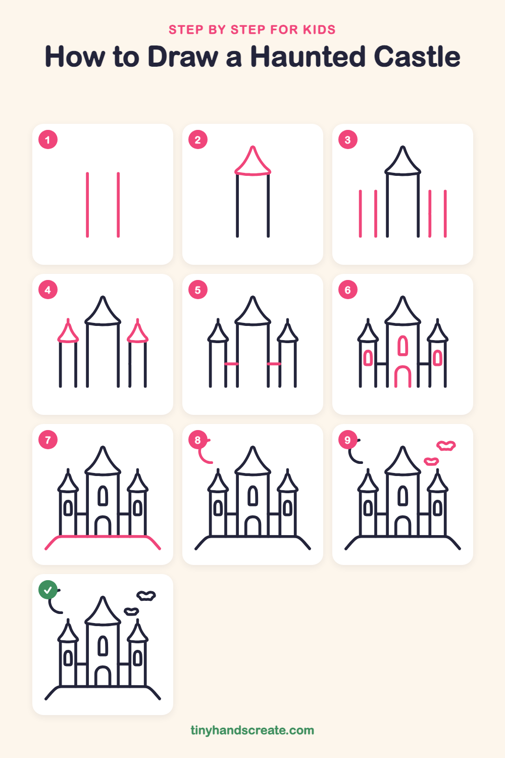 How to draw a haunted castle step by step for kids