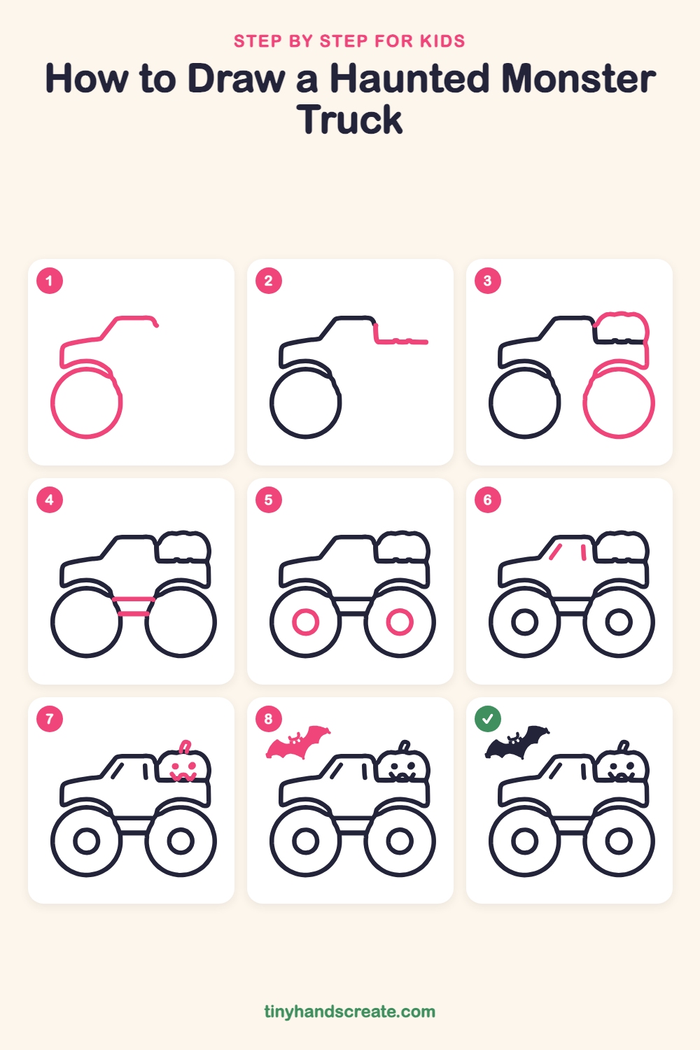 How to draw a haunted monster truck step by step for kids