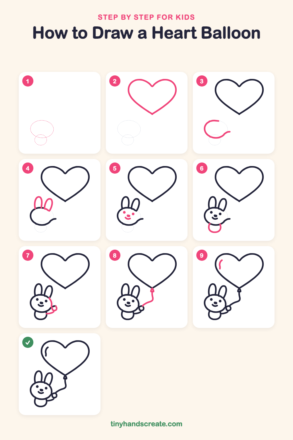 How to draw a heart balloon step by step for kids