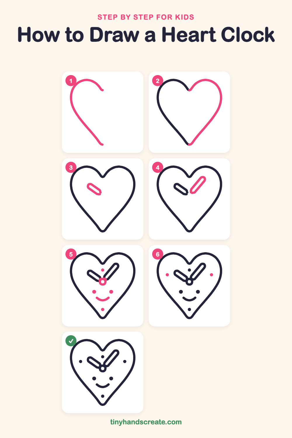 How to draw a heart clock step by step for kids