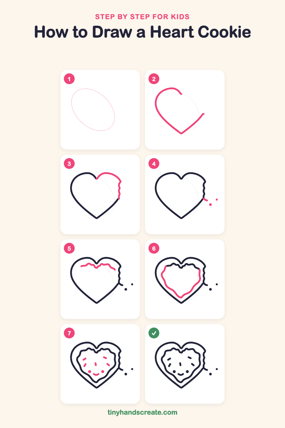 How to draw a heart cookie step by step for kids
