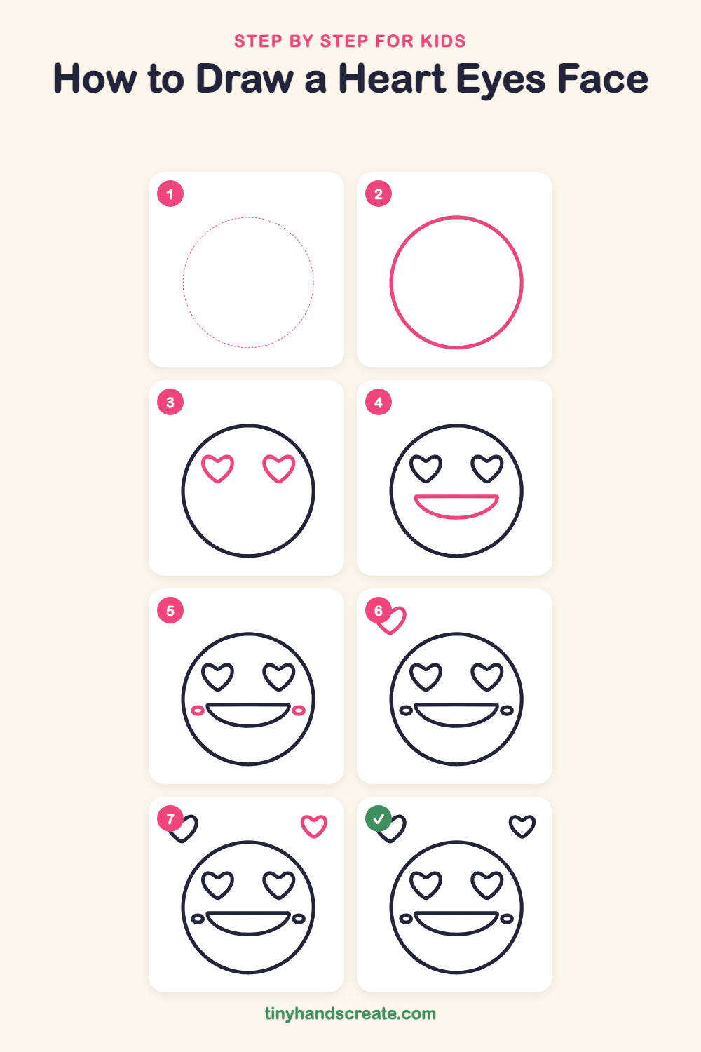 How to draw a heart eyes face step by step for kids