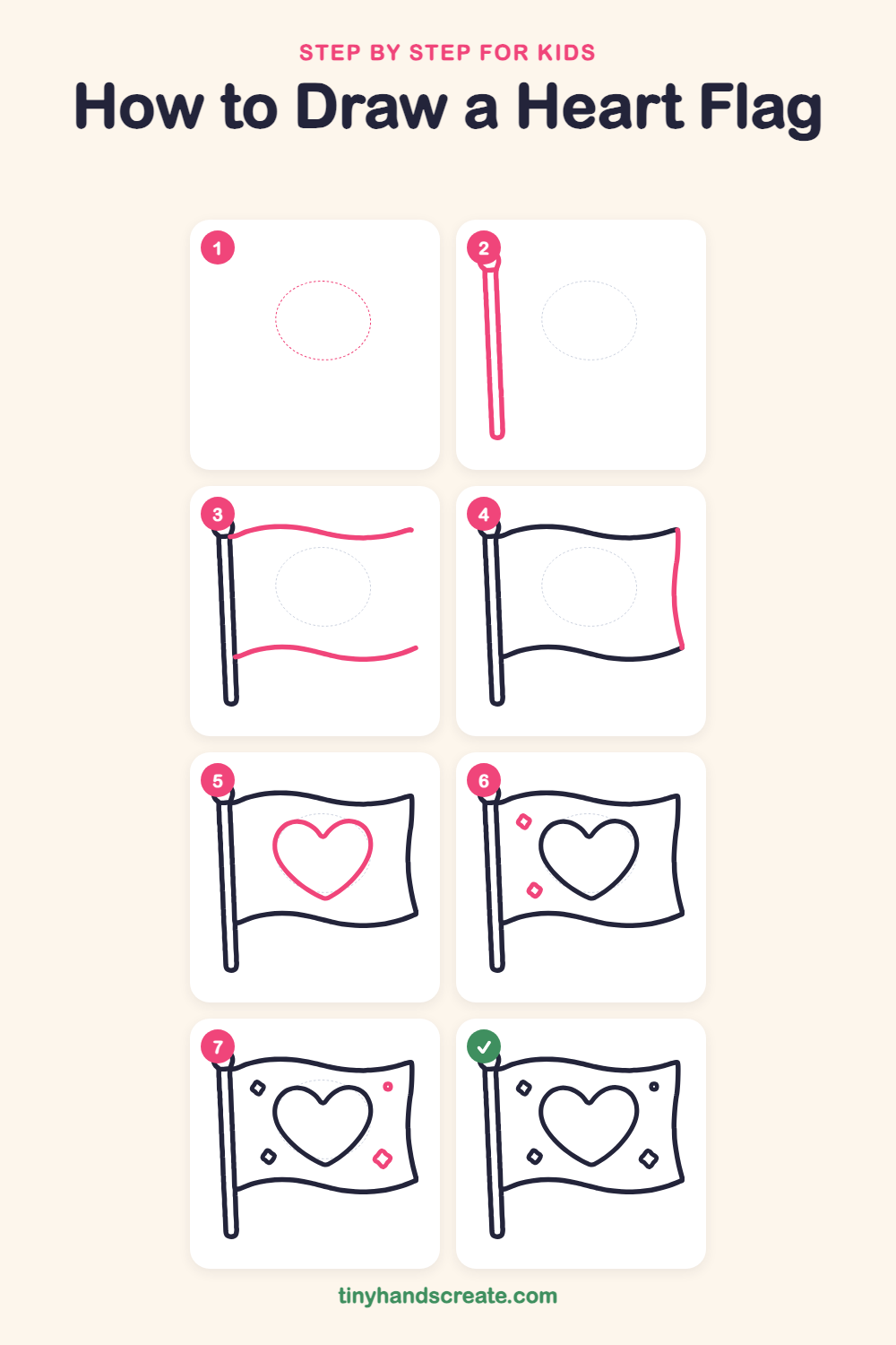 How to draw a heart flag step by step for kids