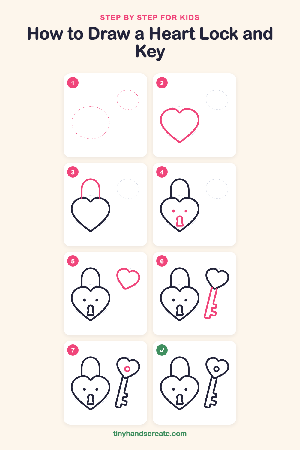 How to draw a heart lock and key step by step for kids