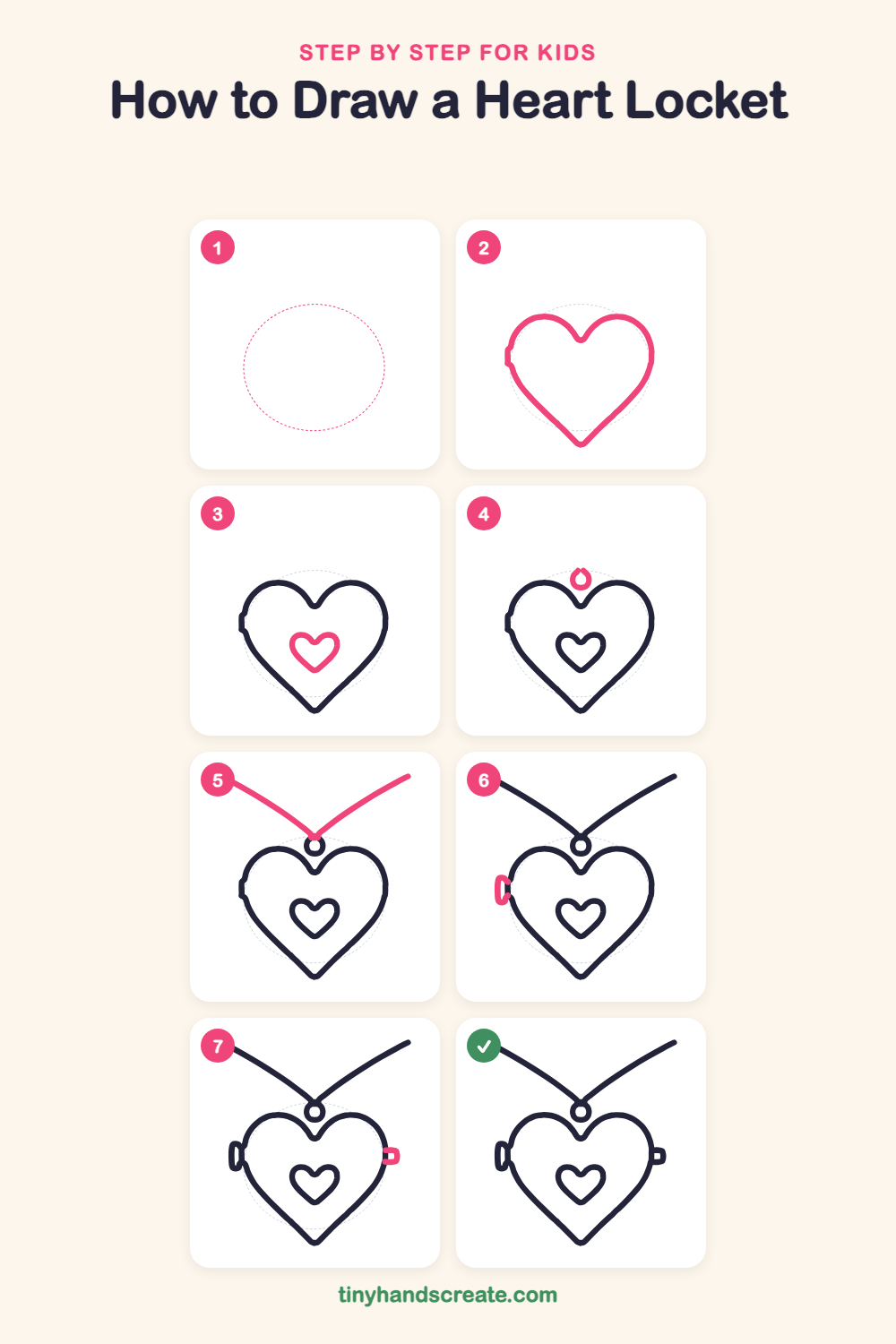 How to draw a heart locket step by step for kids