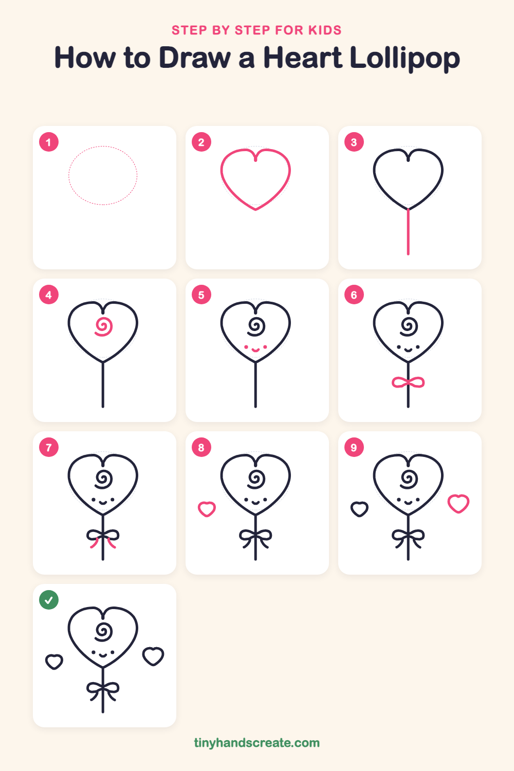 How to draw a heart lollipop step by step for kids