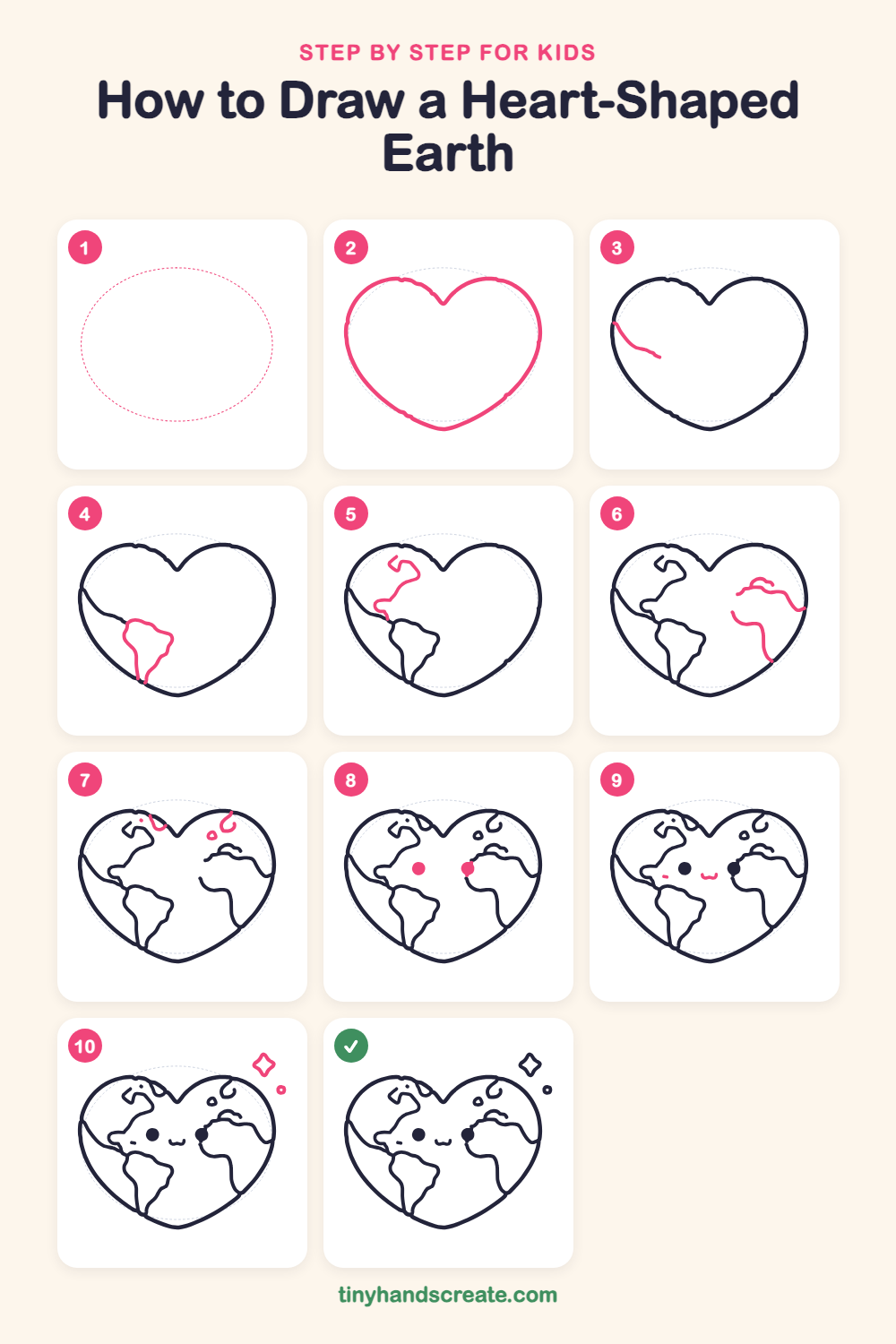 How to draw a heart-shaped Earth step by step for kids