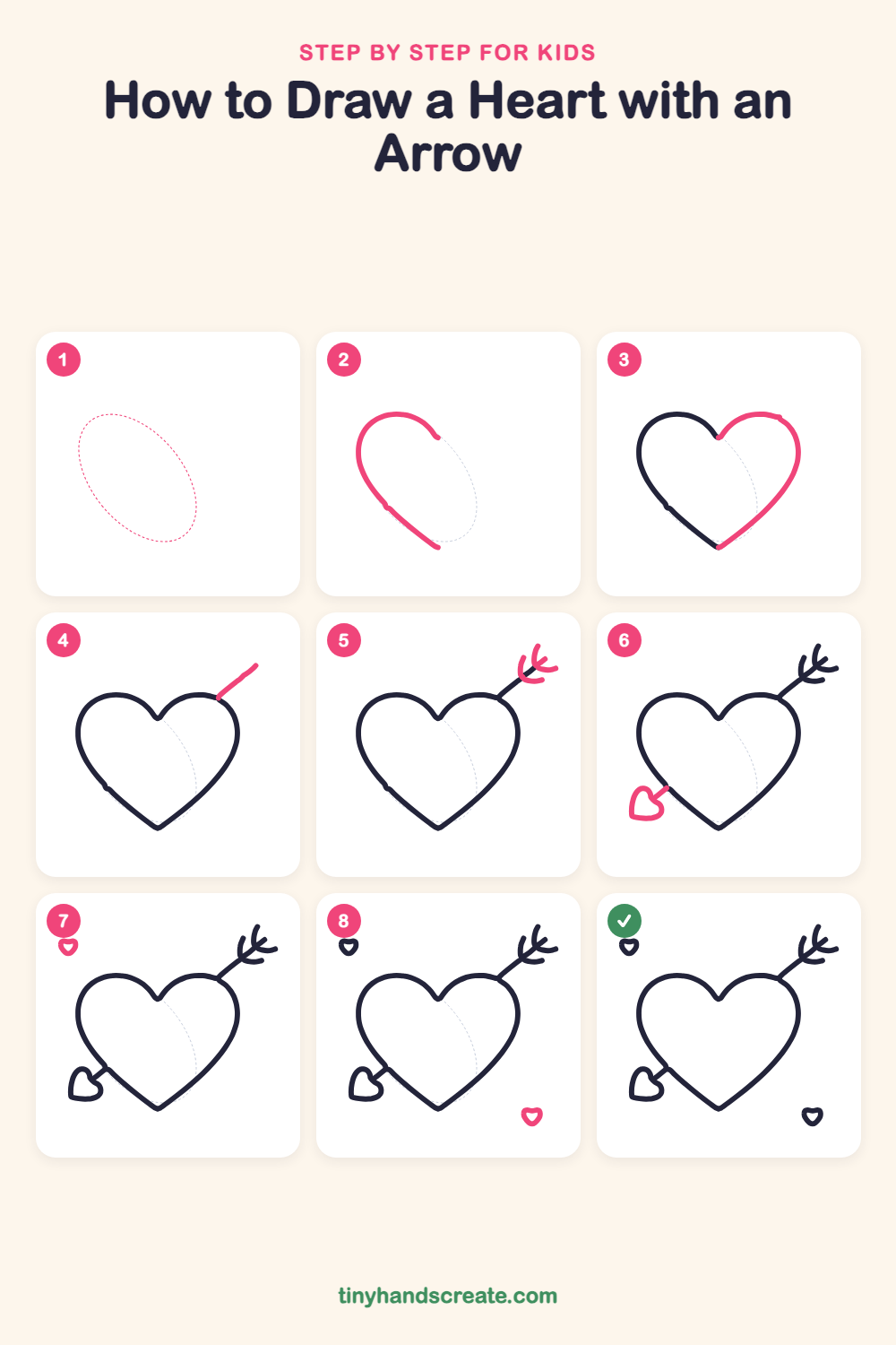 How to draw a heart with an arrow step by step for kids