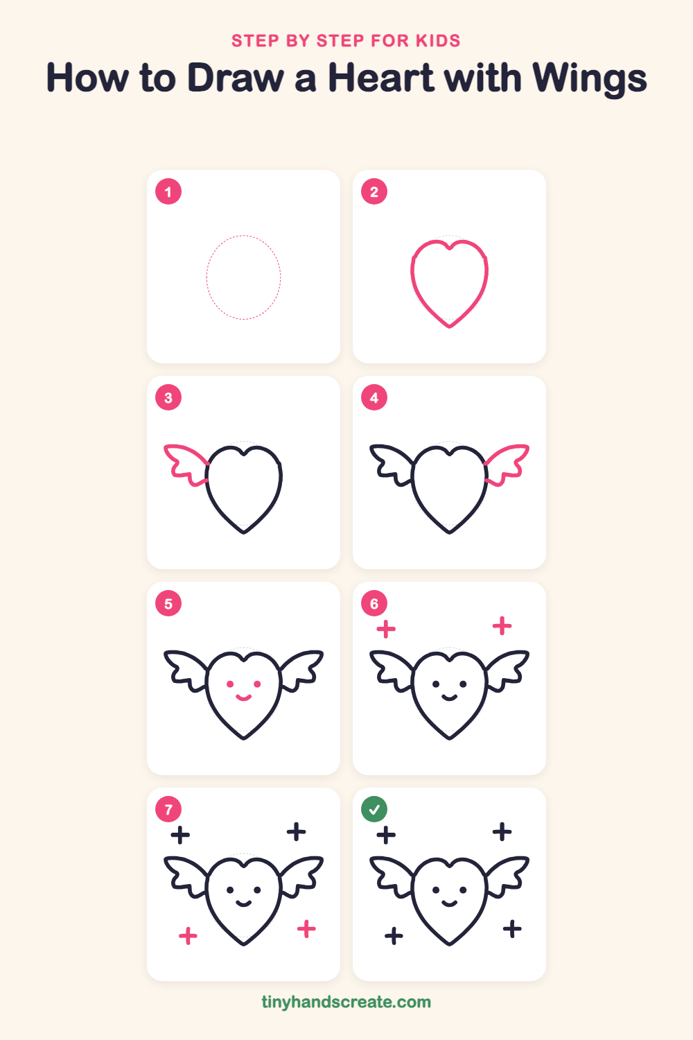 How to draw a heart with wings step by step for kids