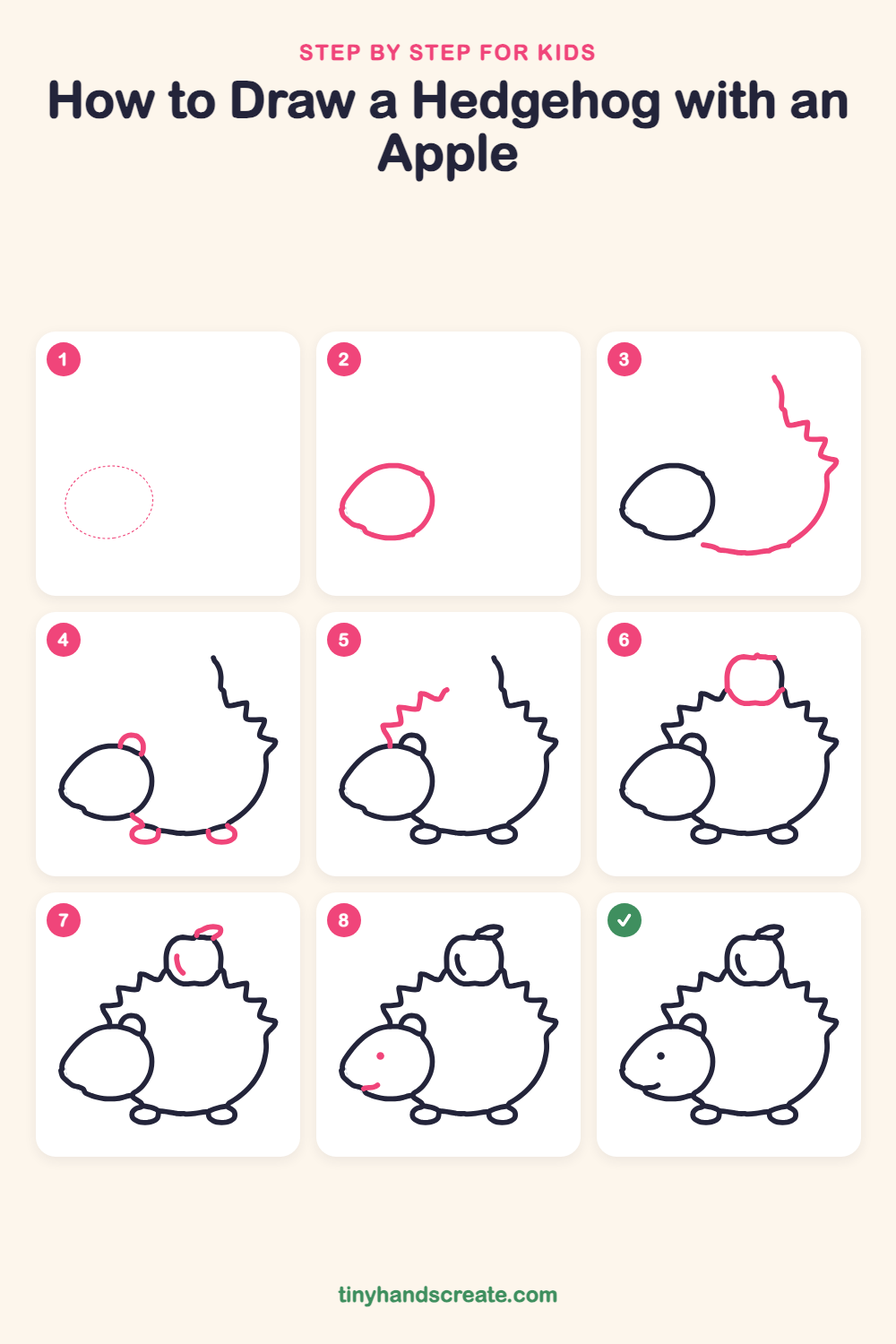 How to draw a hedgehog with an apple step by step for kids