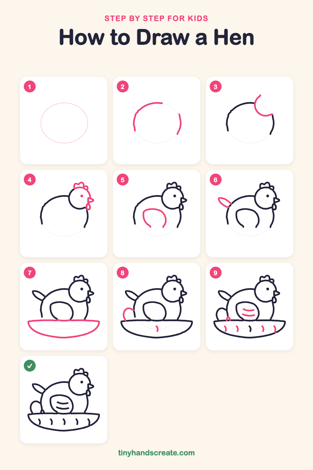 How to draw a hen step by step for kids