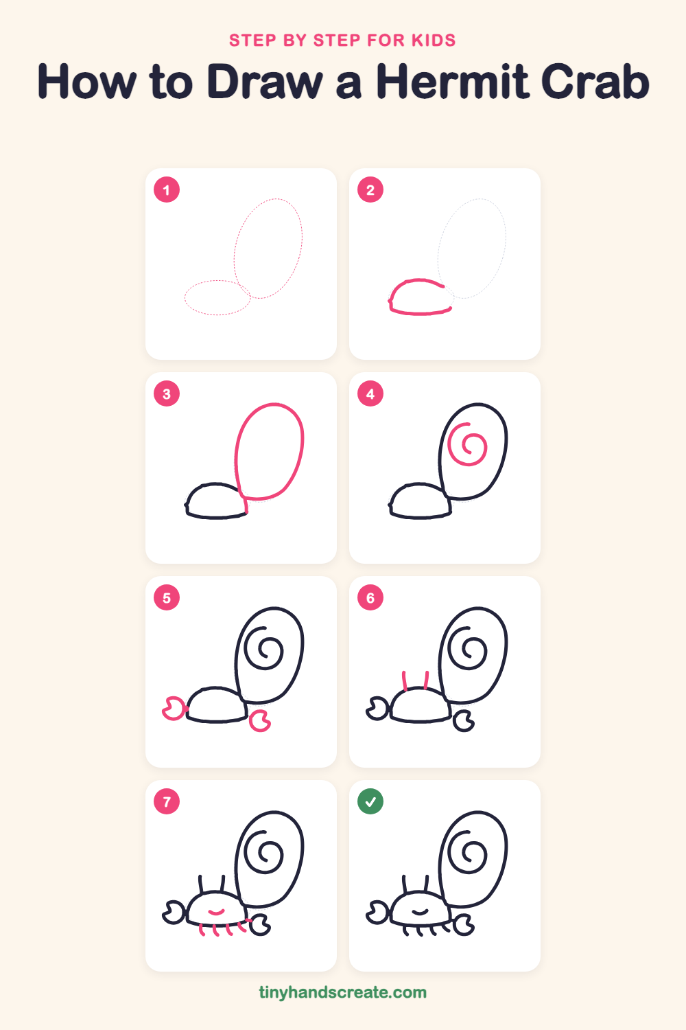 How to draw a hermit crab step by step for kids