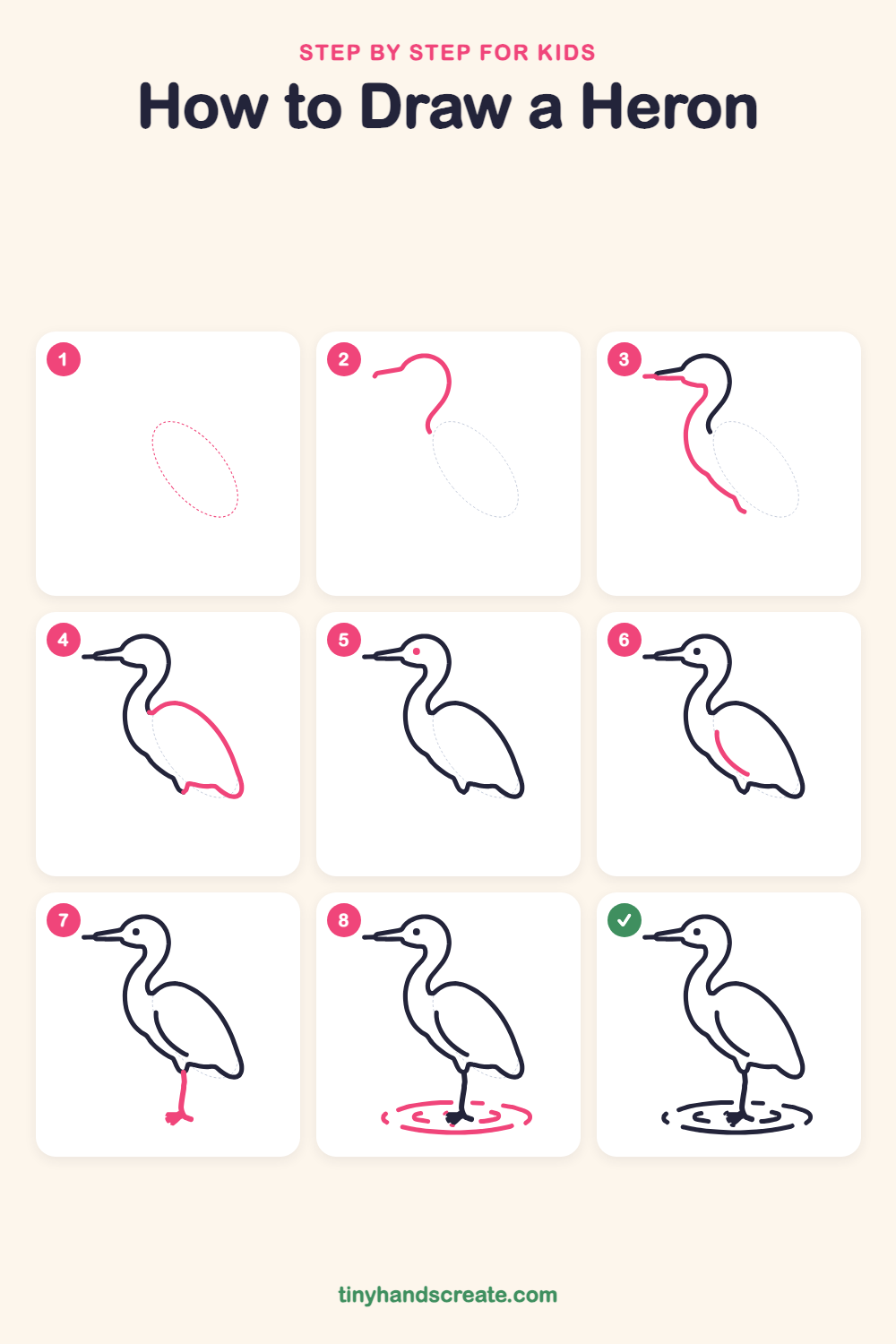 How to draw a heron step by step for kids