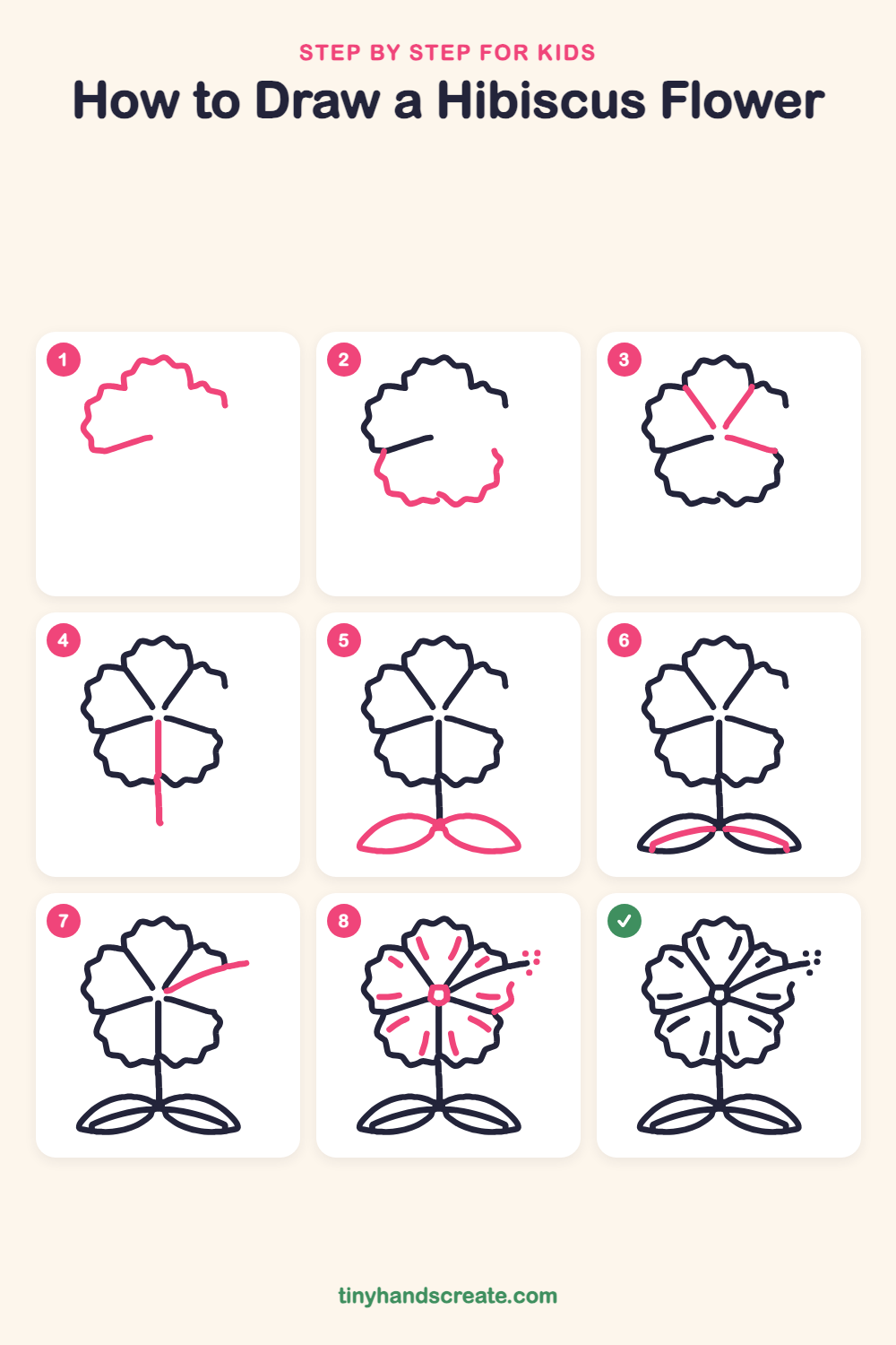 How to draw a hibiscus flower step by step for kids