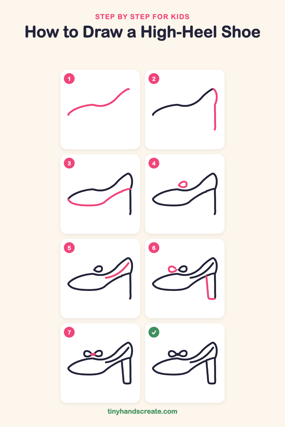 How to draw a high-heel shoe step by step for kids