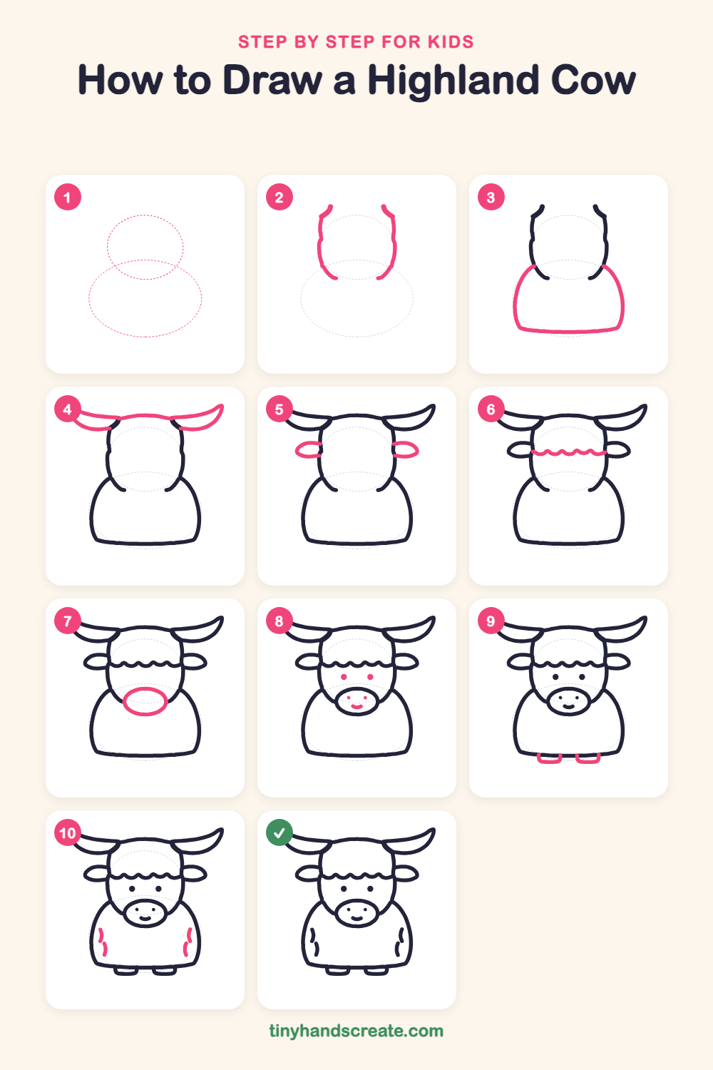 How to draw a Highland cow step by step for kids