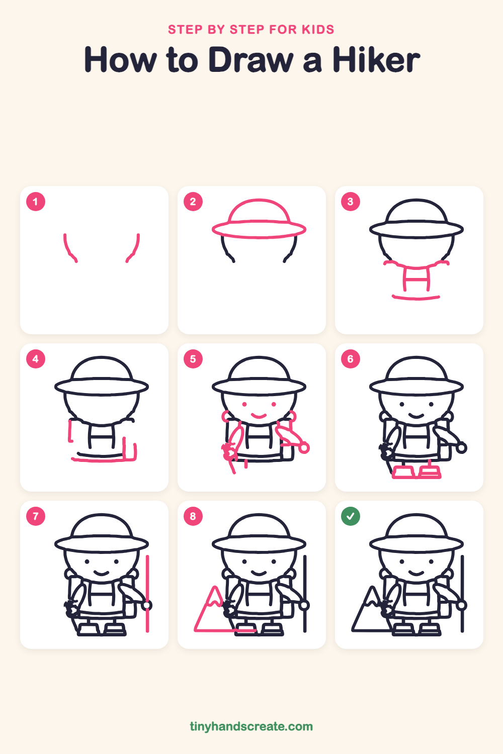 How to draw a hiker step by step for kids