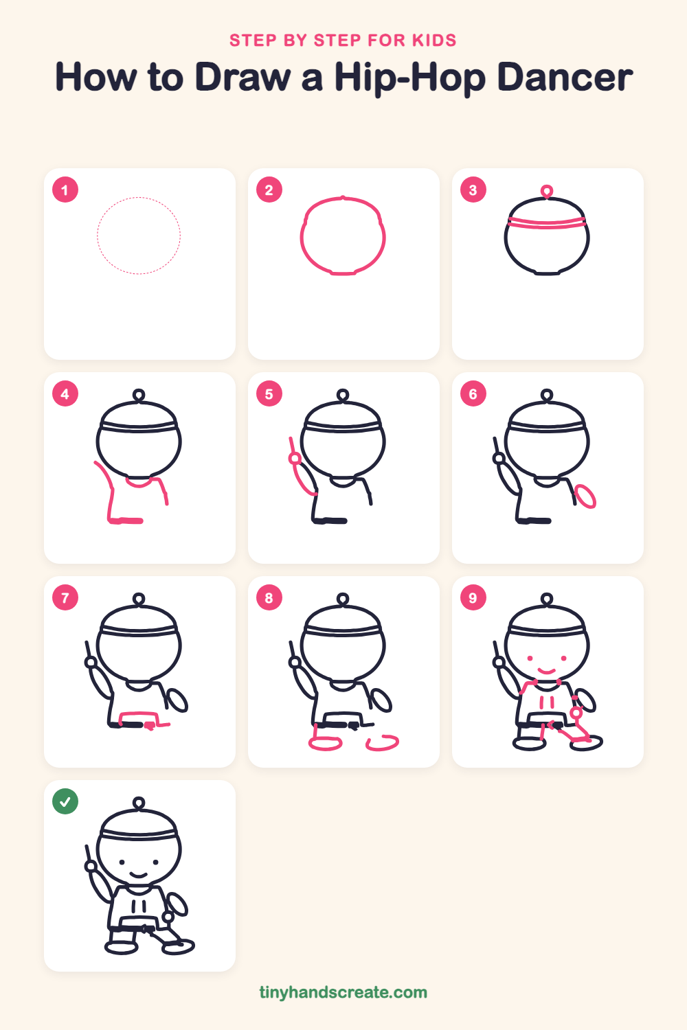 How to draw a hip-hop dancer step by step for kids
