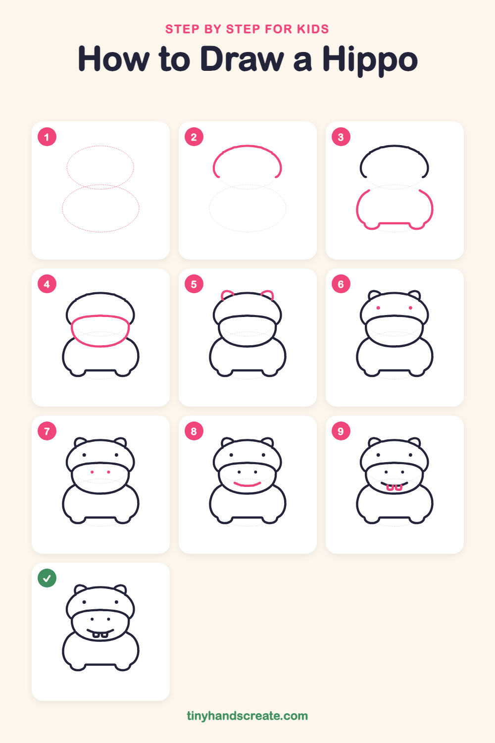 How to draw a hippo step by step for kids