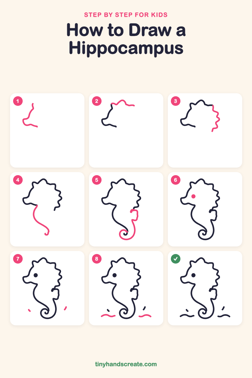 How to draw a hippocampus step by step for kids