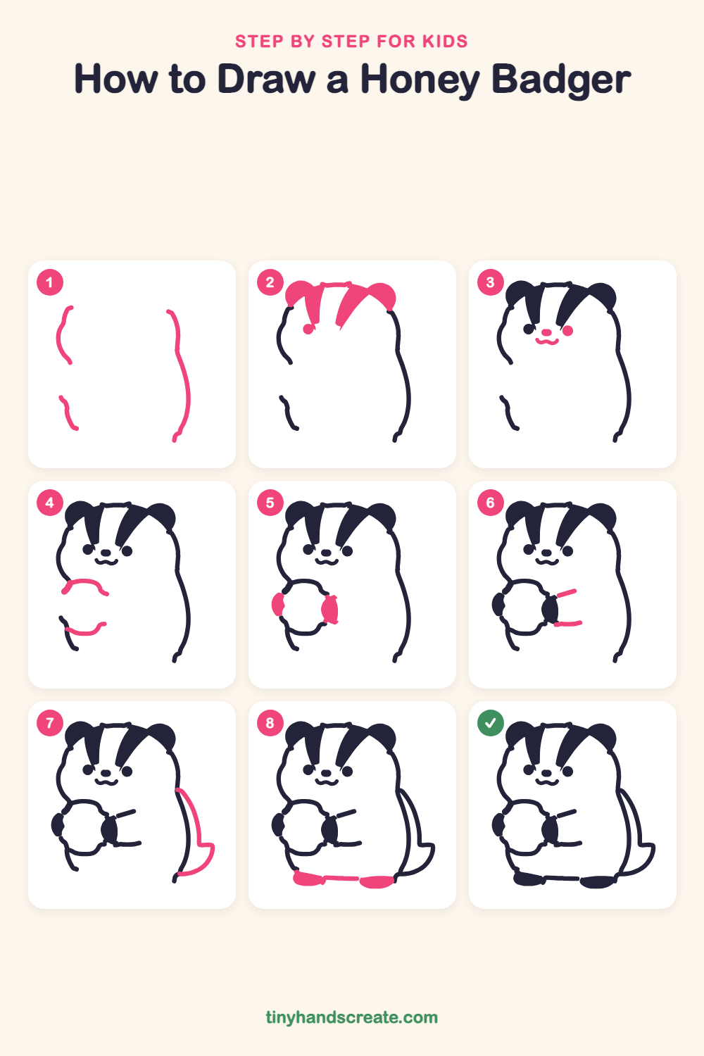 How to draw a honey badger step by step for kids