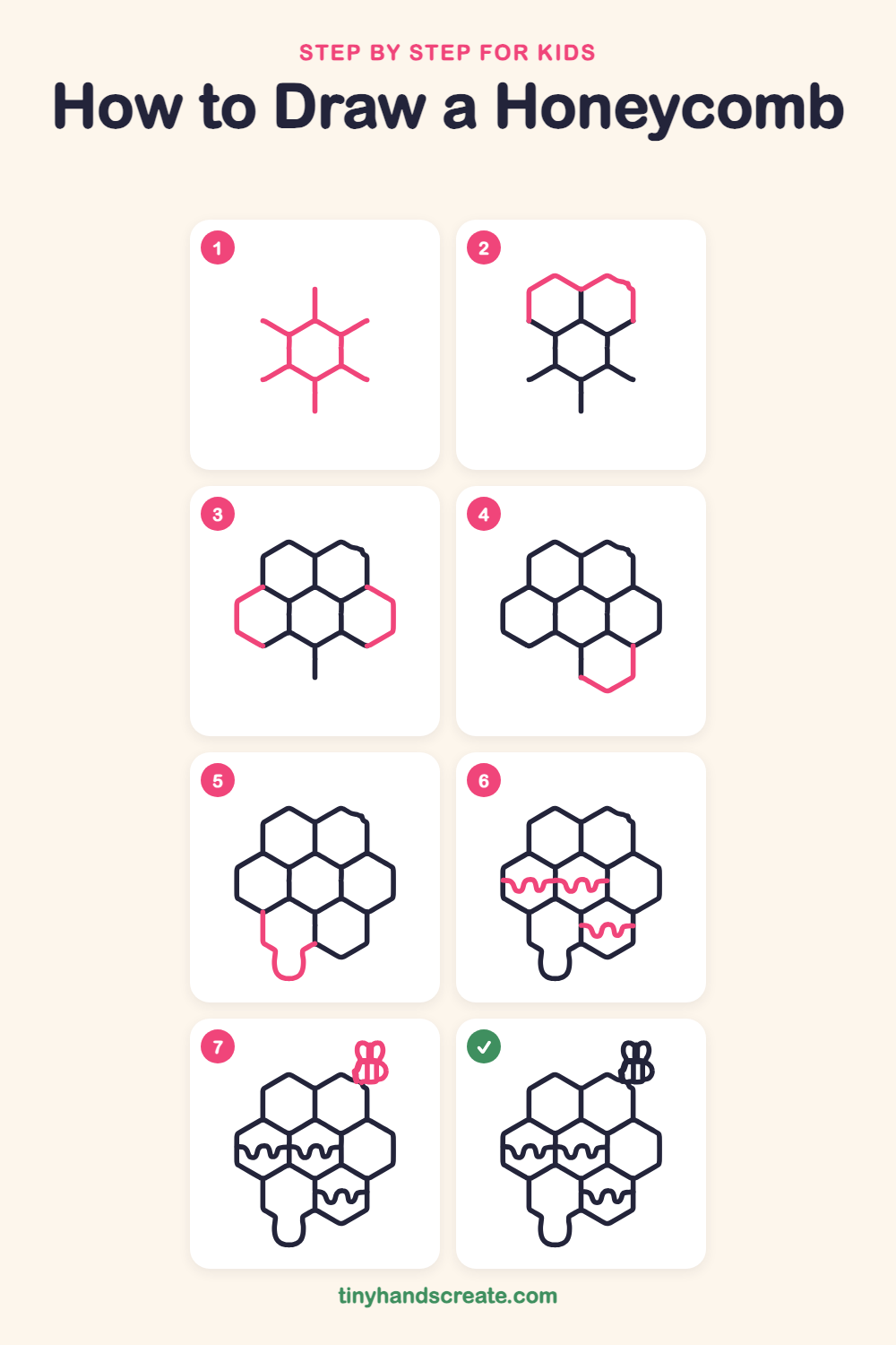 How to draw a honeycomb step by step for kids