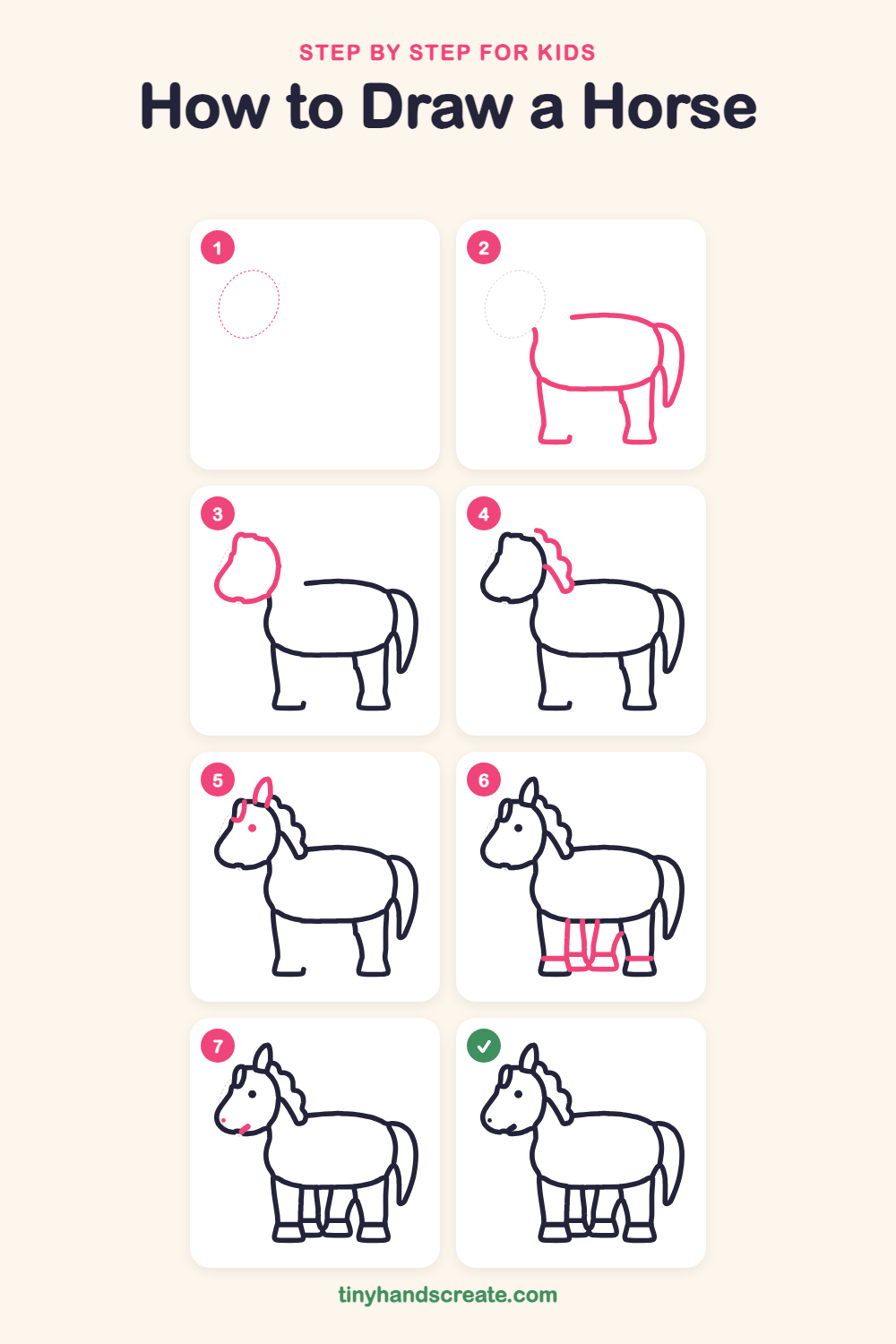How to draw a horse step by step for kids