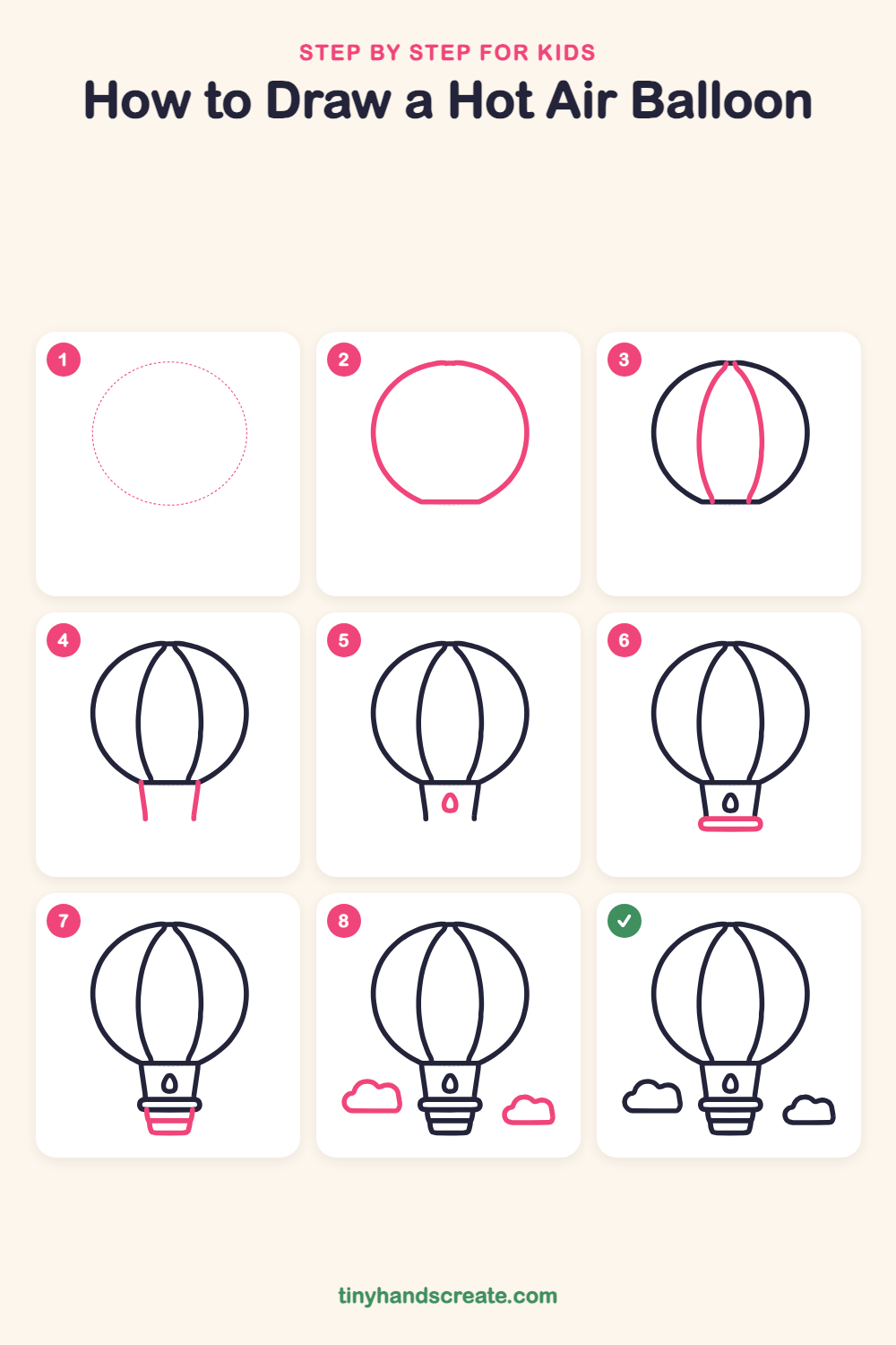 How to draw a hot air balloon step by step for kids
