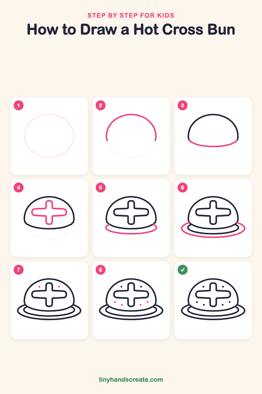 How to draw a hot cross bun step by step for kids