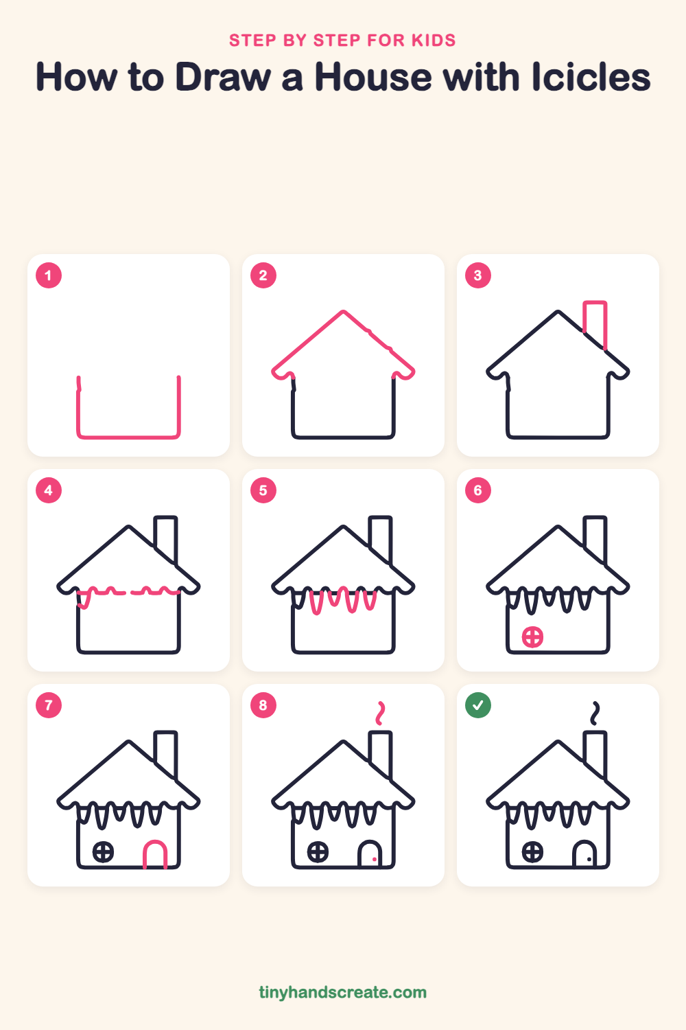 How to draw a house with icicles step by step for kids