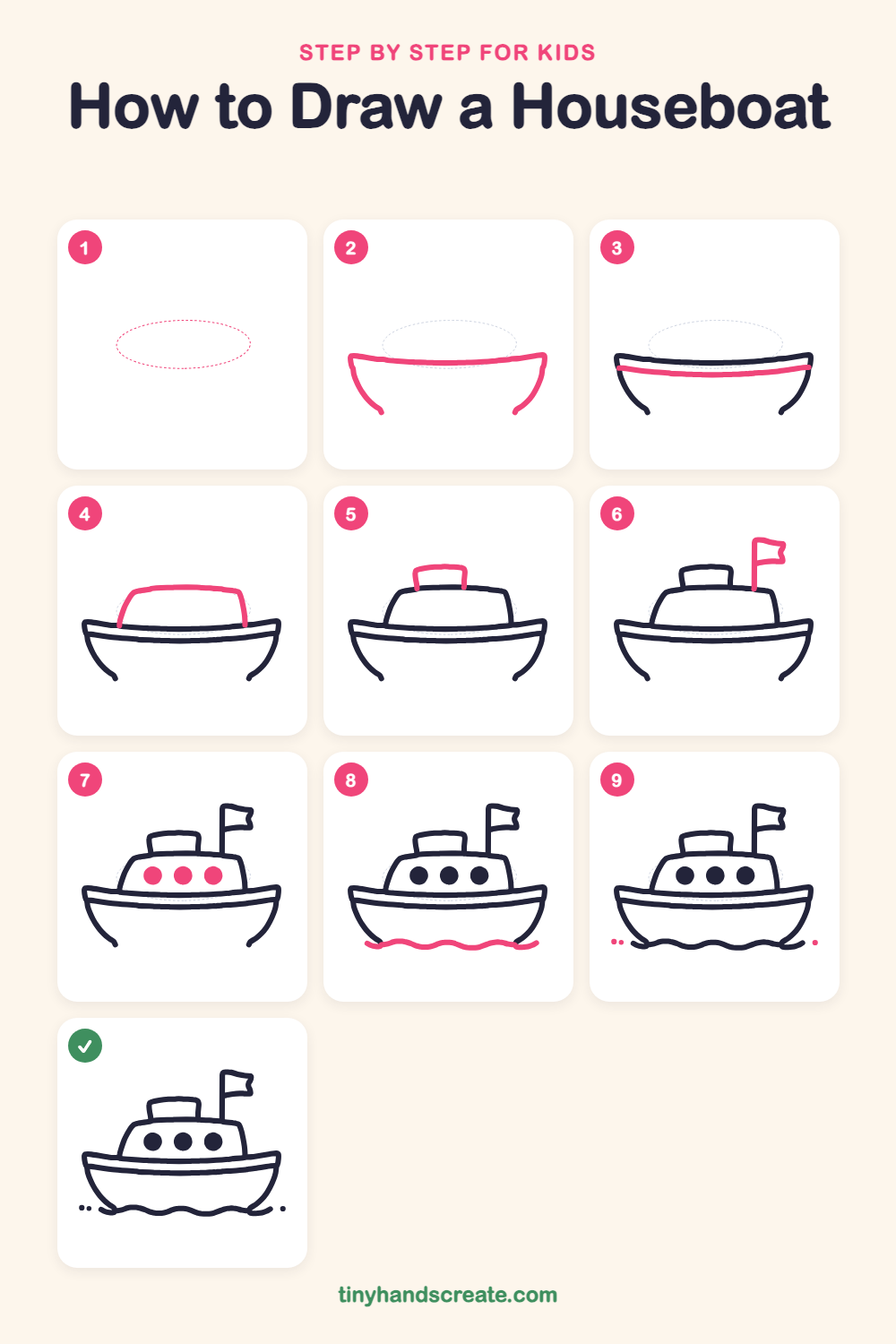 How to draw a houseboat step by step for kids